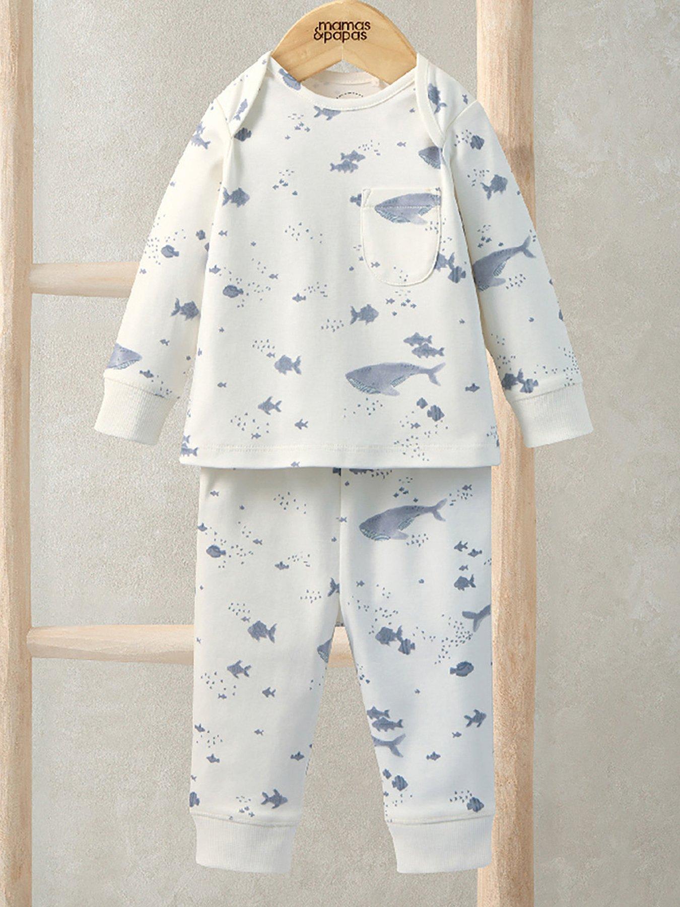 Mamas & Papas Baby Boys Jersey Whale Print Pyjamas - Cream