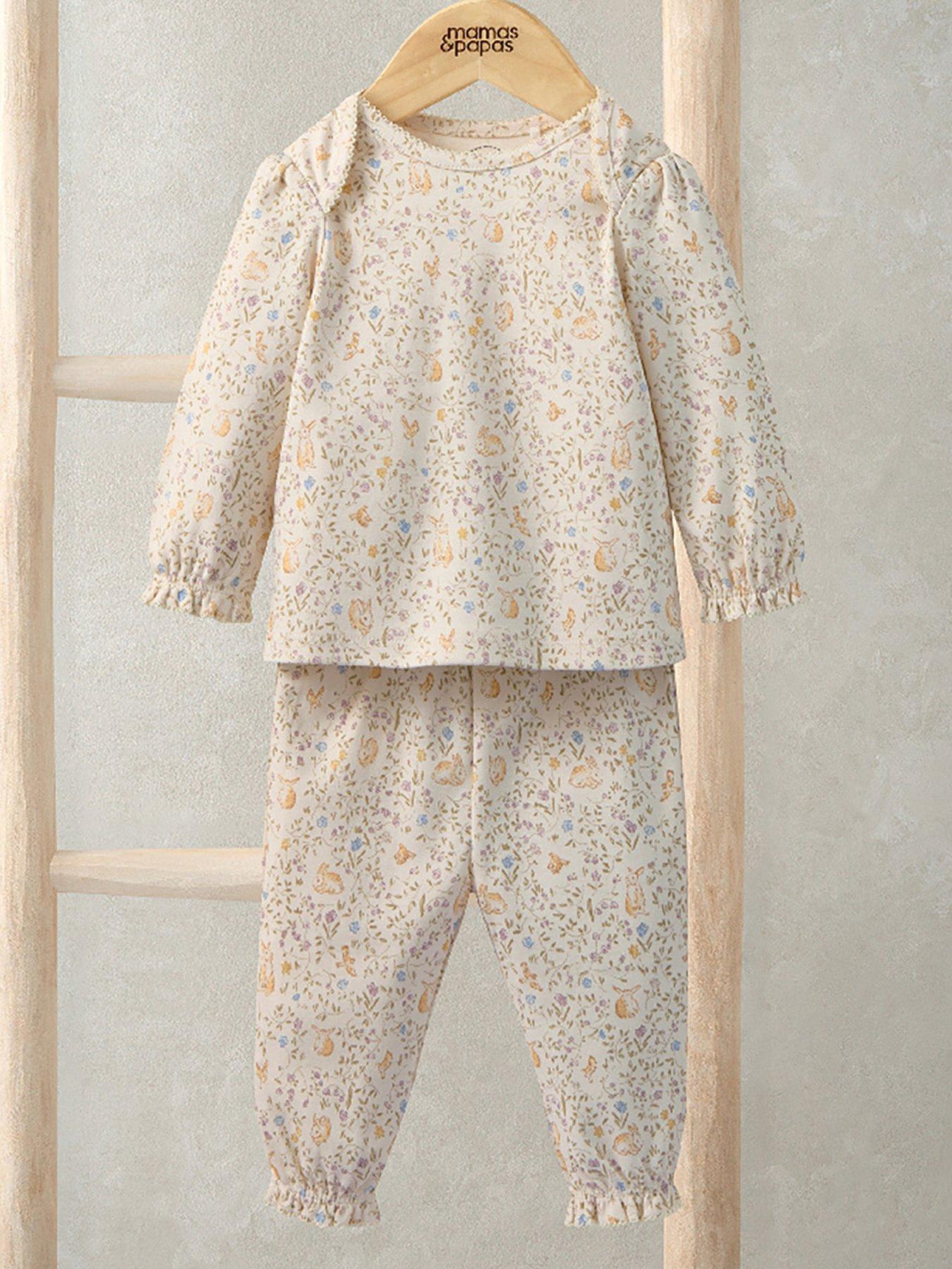 Mamas & Papas Baby Girls Jersey Bunny Floral Print Pyjamas - Pink
