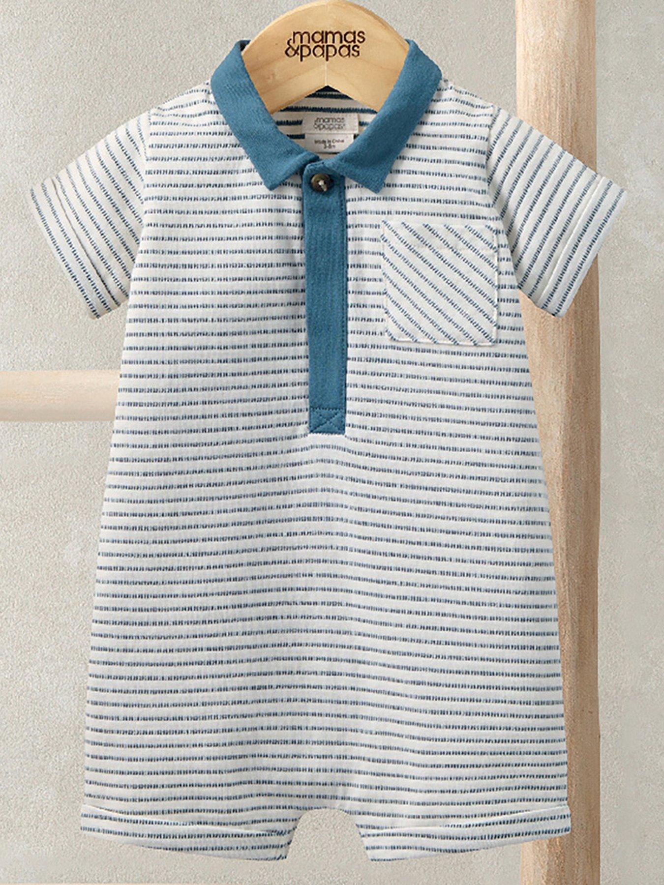 Mamas & Papas Baby Boys Stripe Polo Romper - White