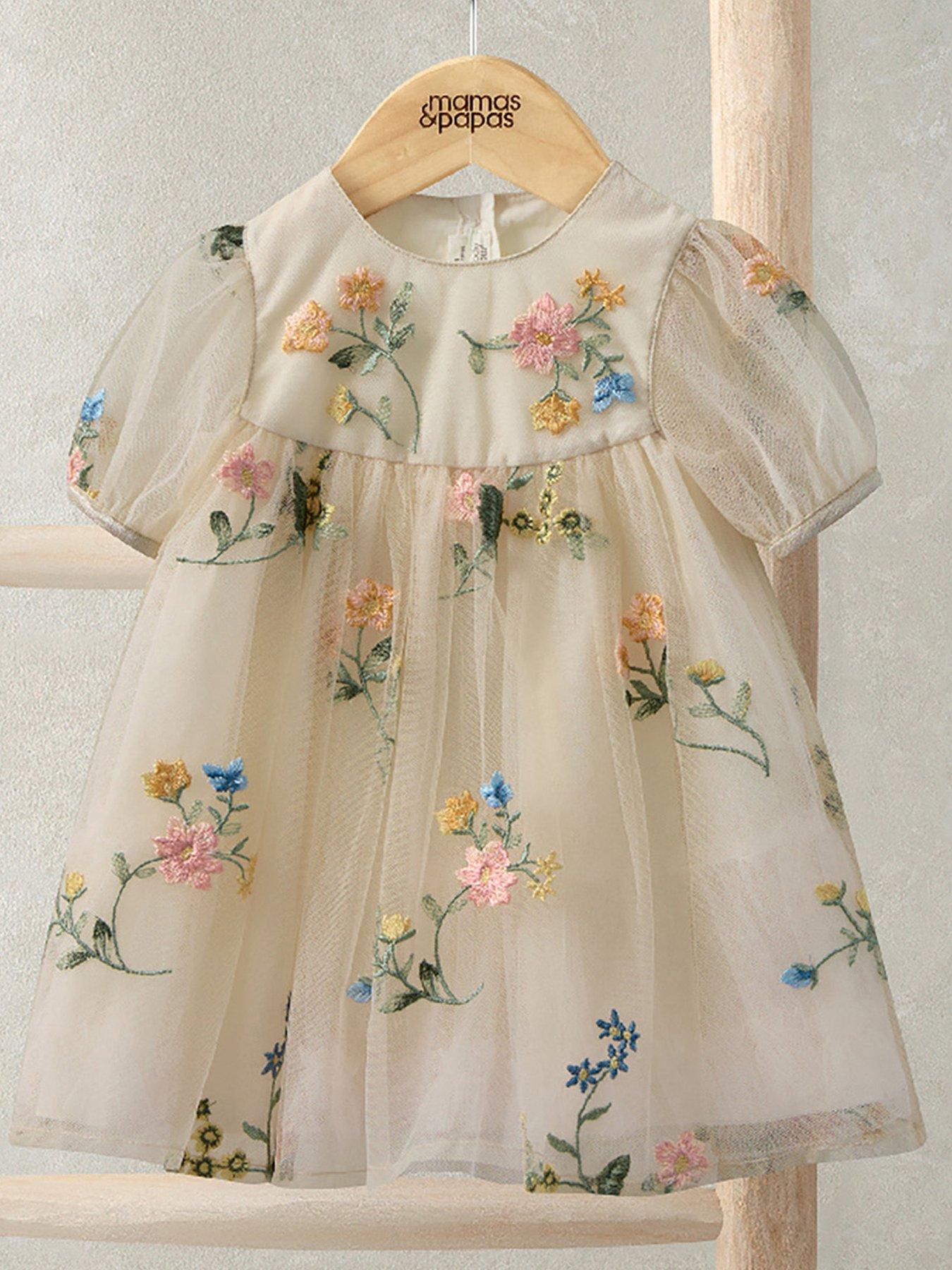 Mamas & Papas Baby Girls Floral Mesh Dress - Cream