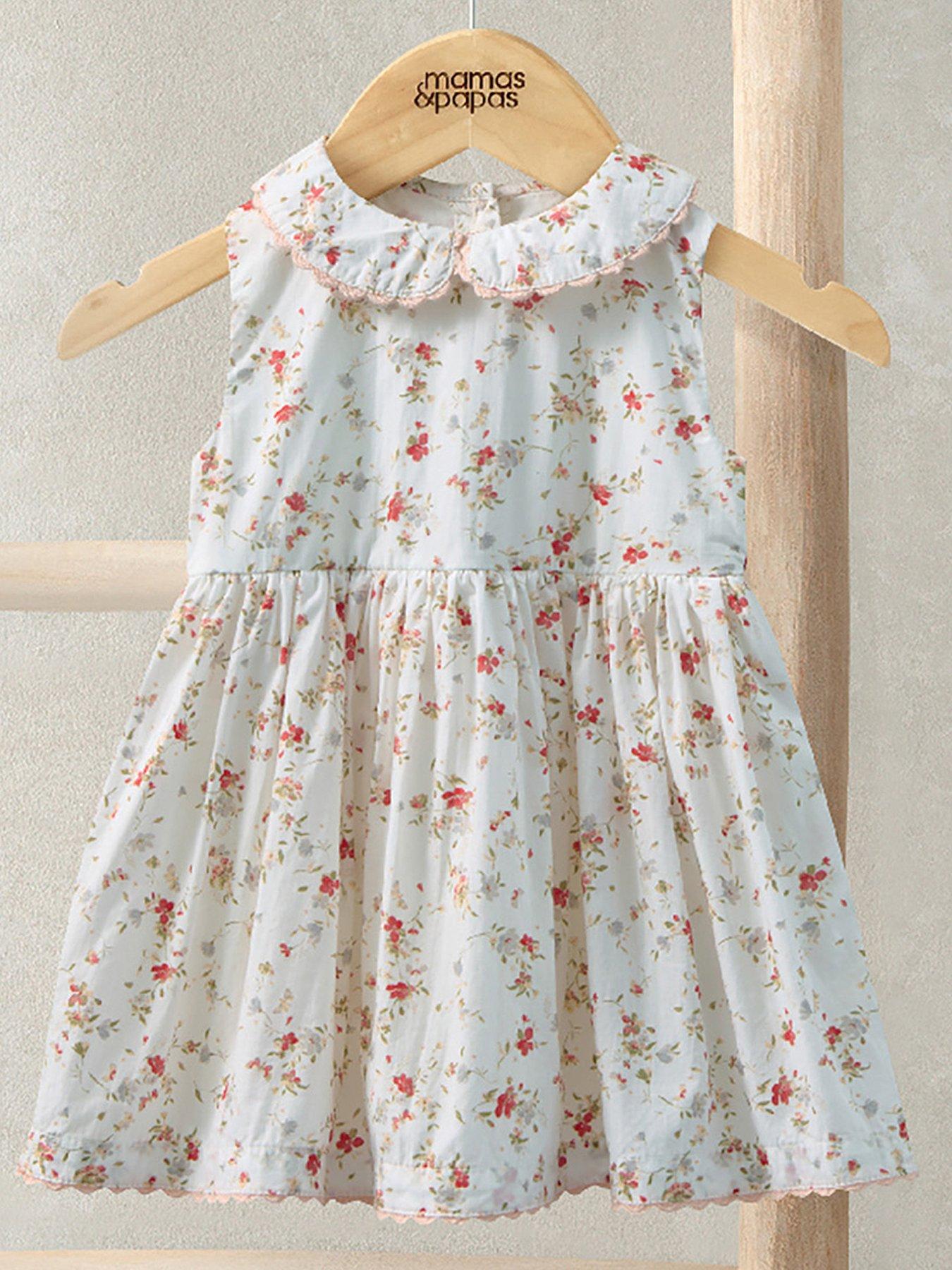 Mamas & Papas Baby Girls Floral Print Poplin Dress - Cream
