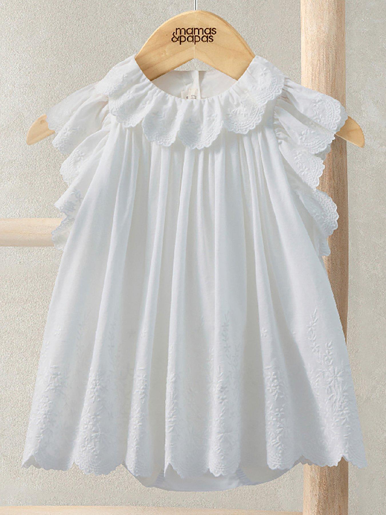 Mamas & Papas Baby Girls Embroidered Frill Bodysuit Dress - Cream