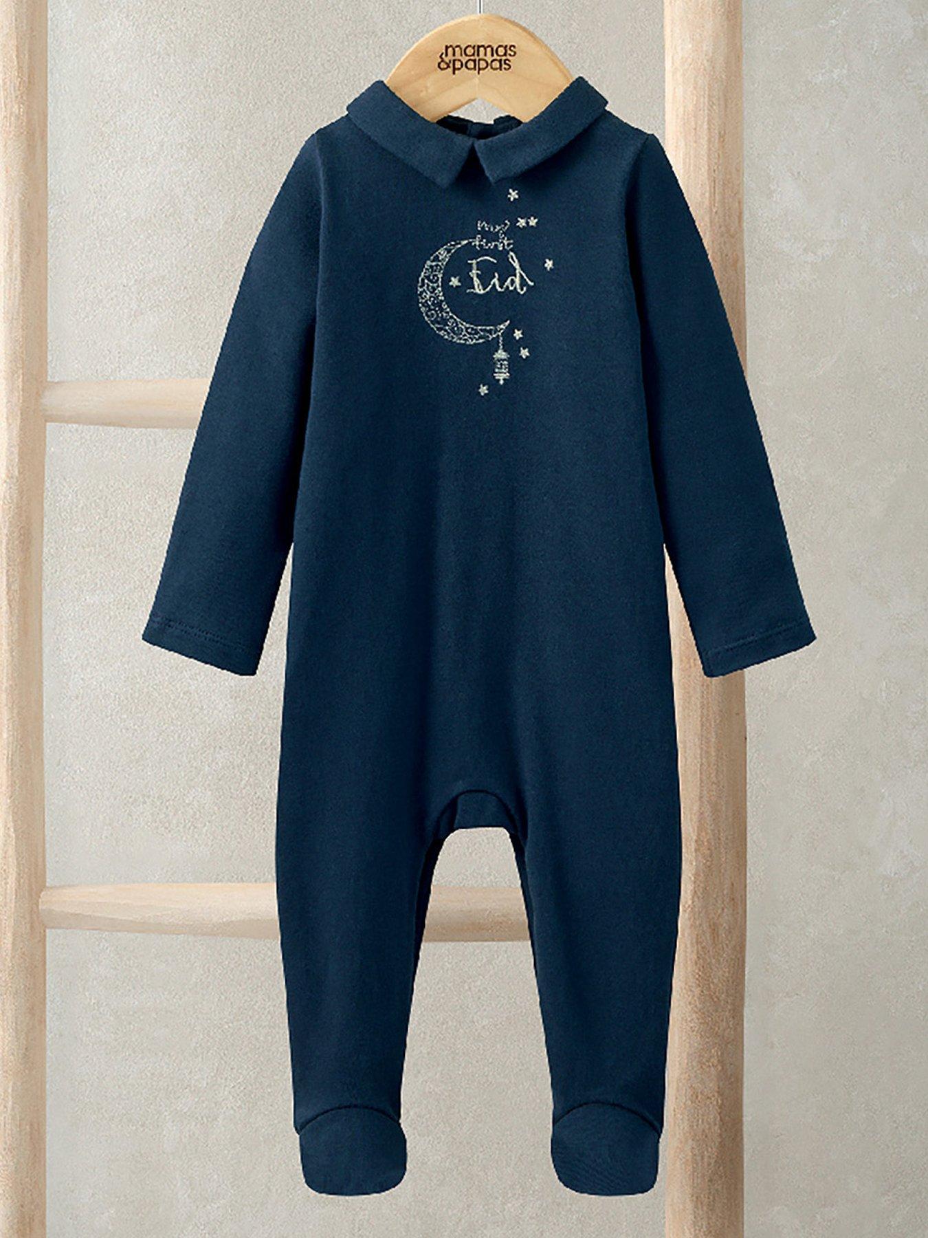 Mamas & Papas Baby Boys My First Eid Collar Sleepsuit - Blue