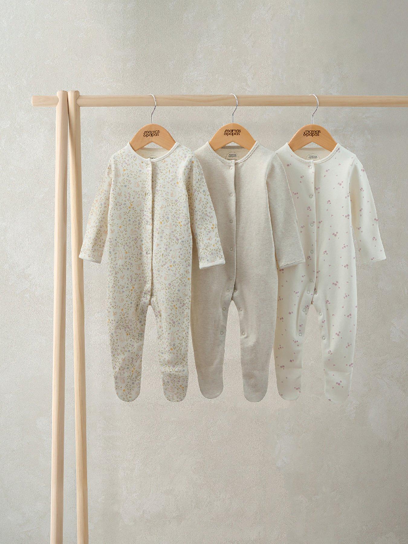 Mamas & Papas Baby Girls 3 Pack Bunny Sleepsuits - Beige