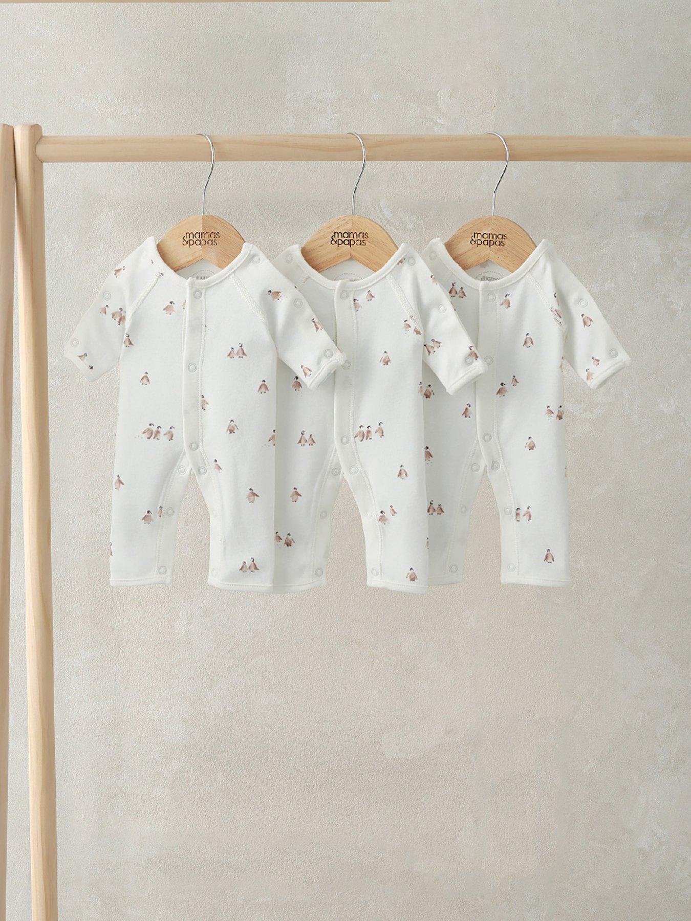 Mamas & Papas Premature Baby Unisex 3 Pack Penguin Rompers - White