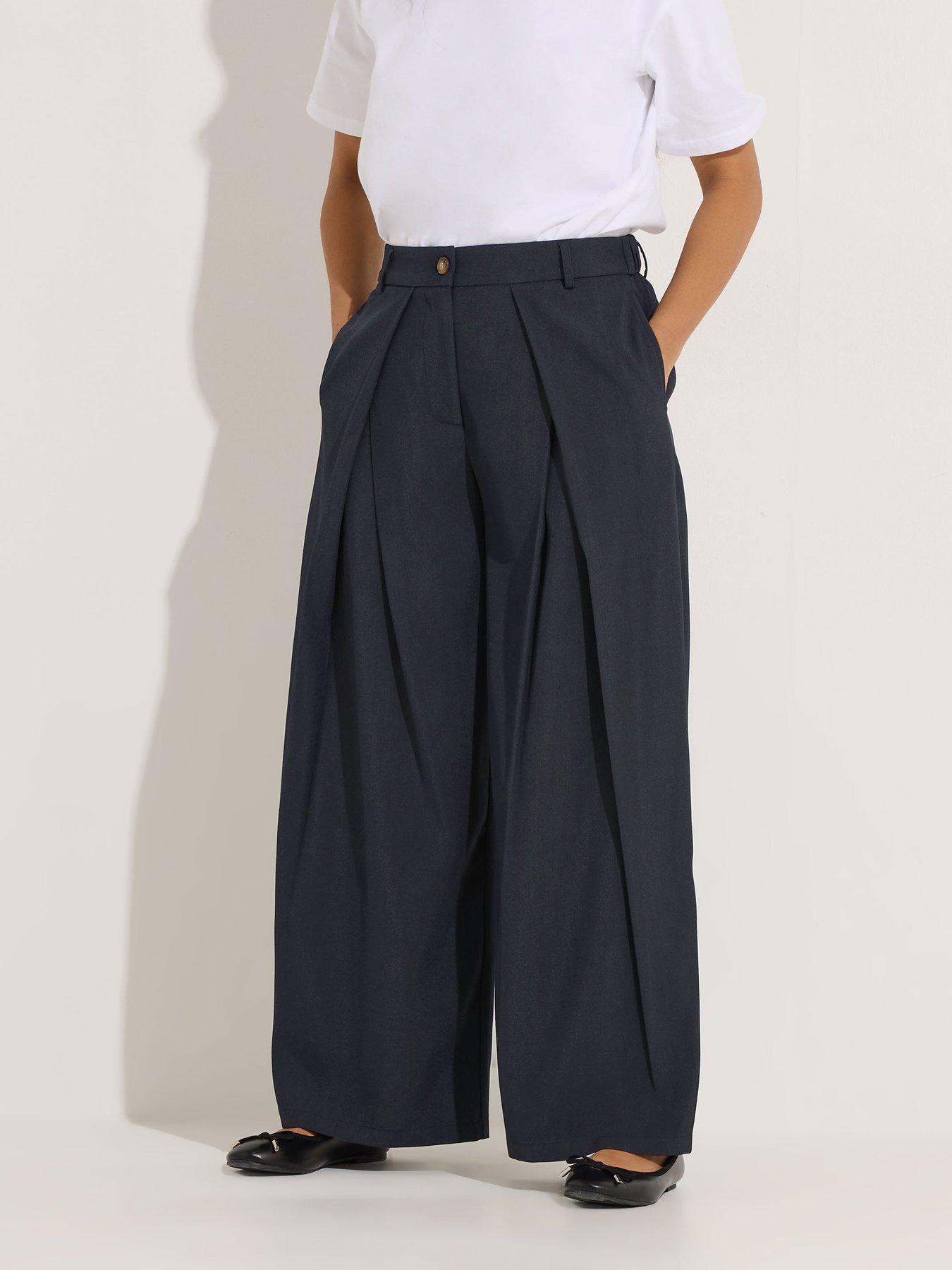 PixieGirl Petite Wrap Pleat Wide Leg Trouser - Blue
