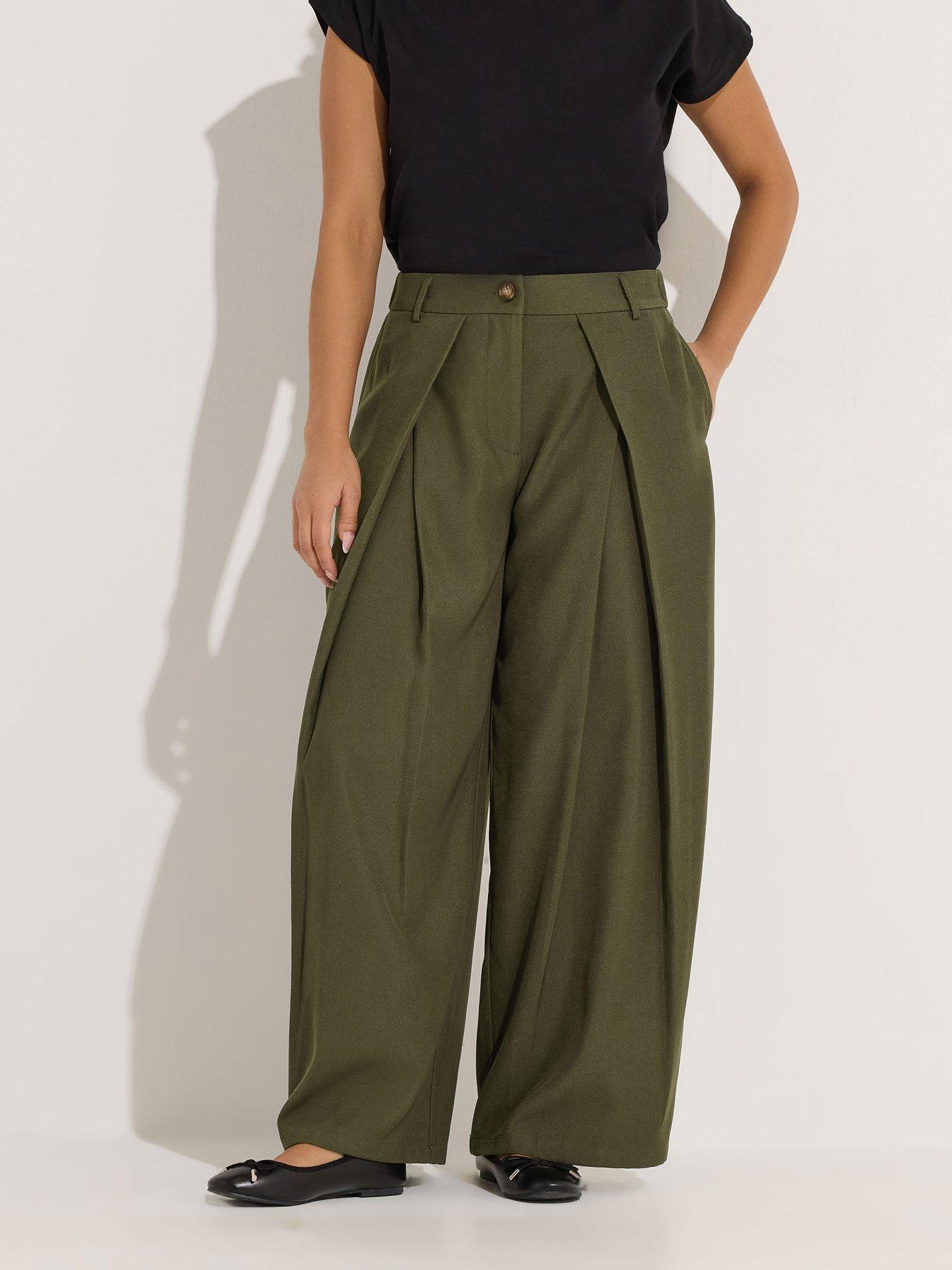 PixieGirl Petite Wrap Pleat Wide Leg Trouser - Green