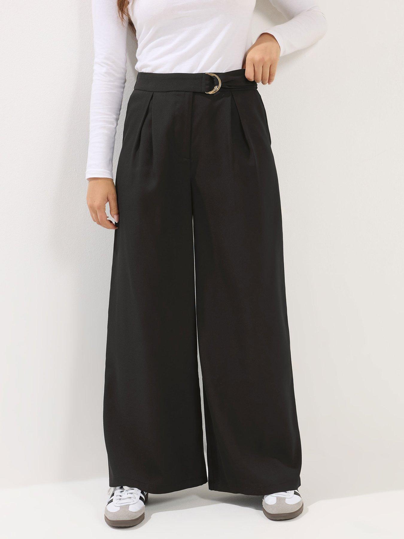 Pixiegirl Petite Self Belt Buckle Wide Leg Trouser - Black