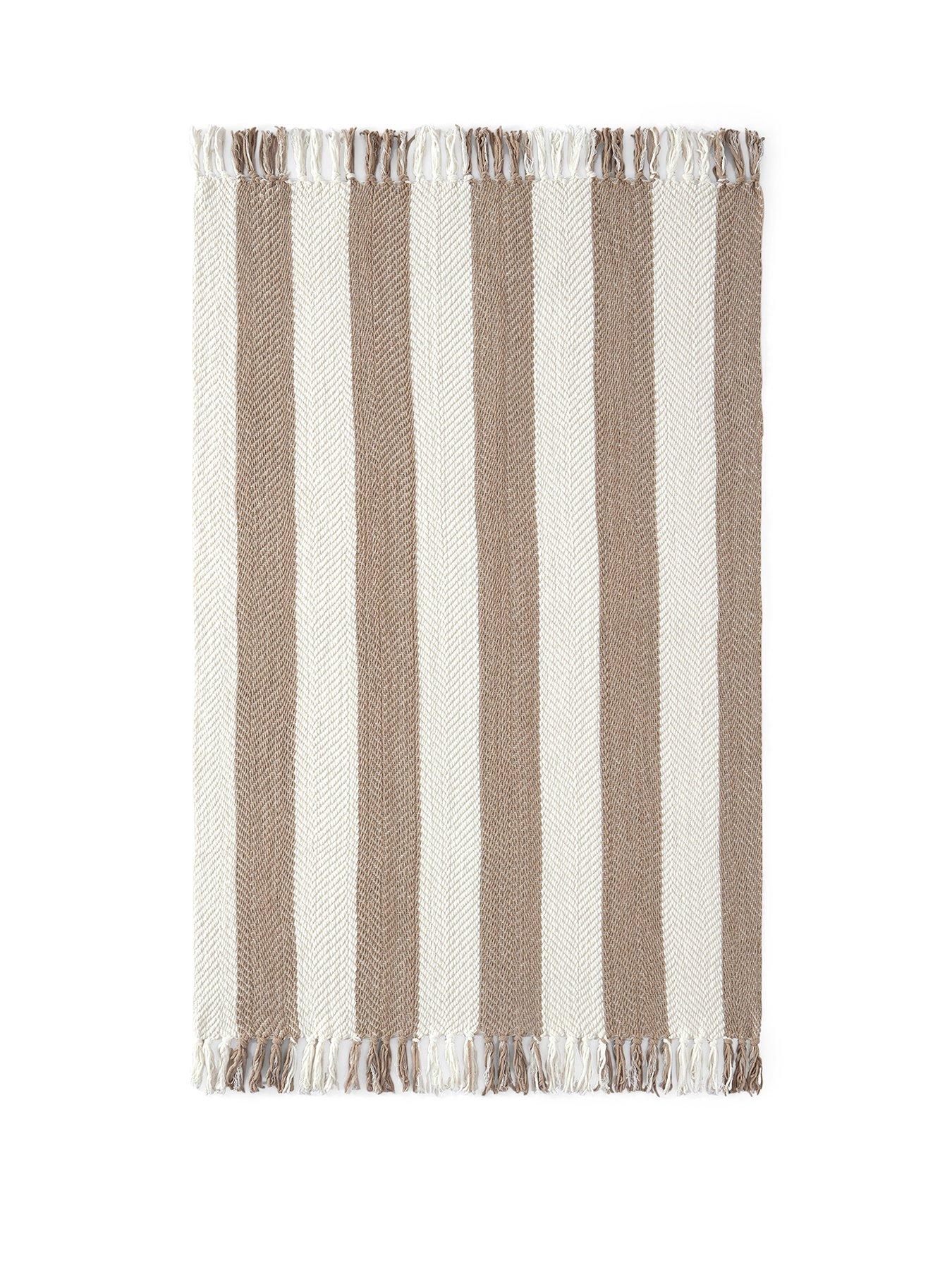 Image 2 of 5 of Dusk Chenille Stripe Tassel Herringbone Throw - Oatmeal/white