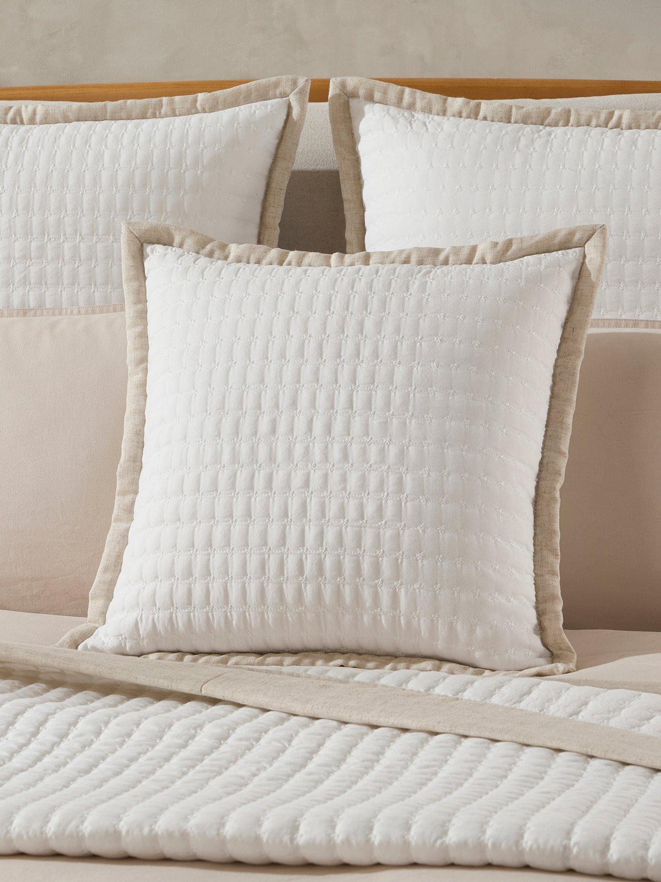 Dusk Portobello Embroidered Linen Edge Cushion Cover - White/natural