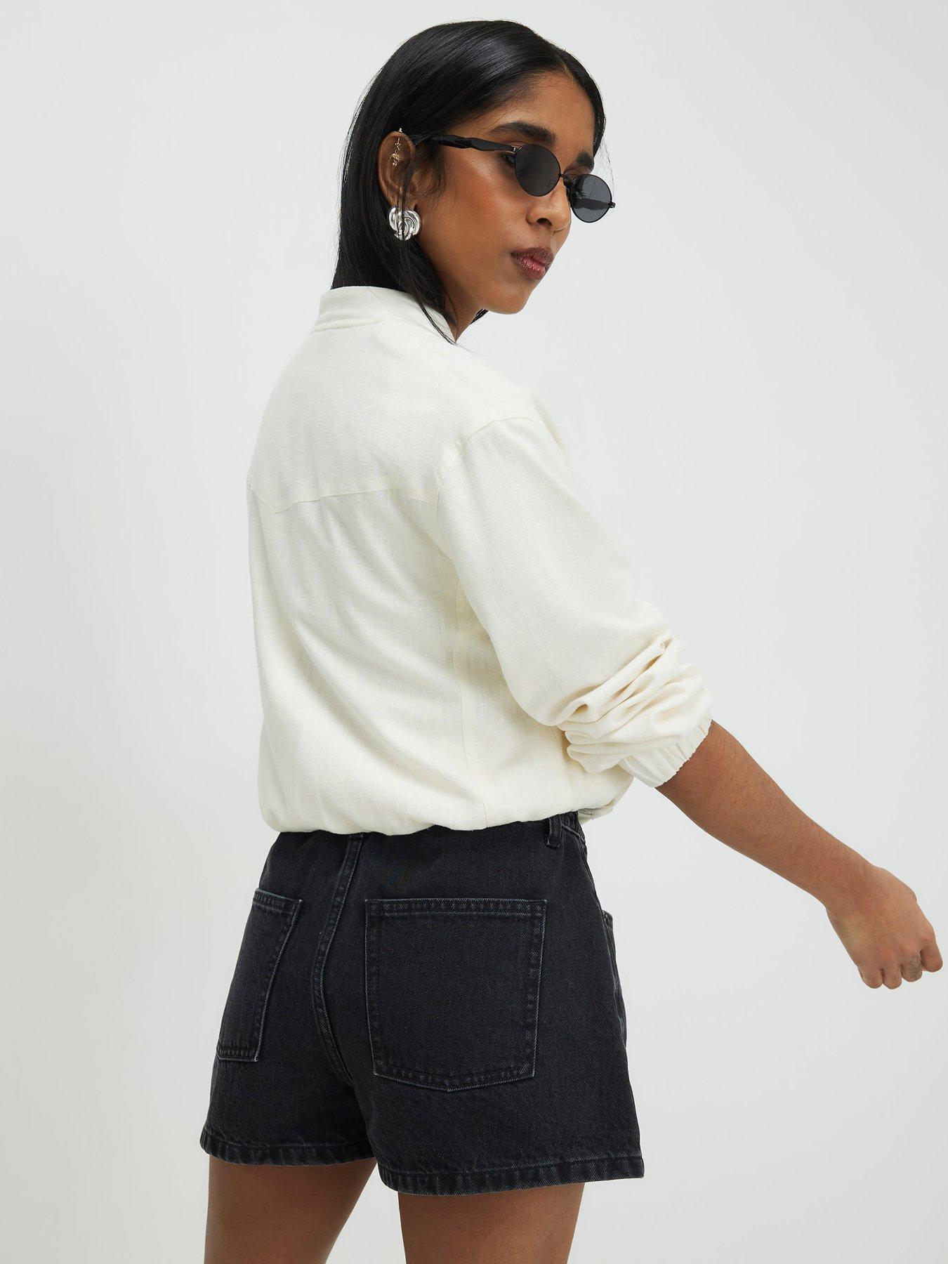Image 2 of 4 of River Island Elasticated A Line Denim Shorts - Black