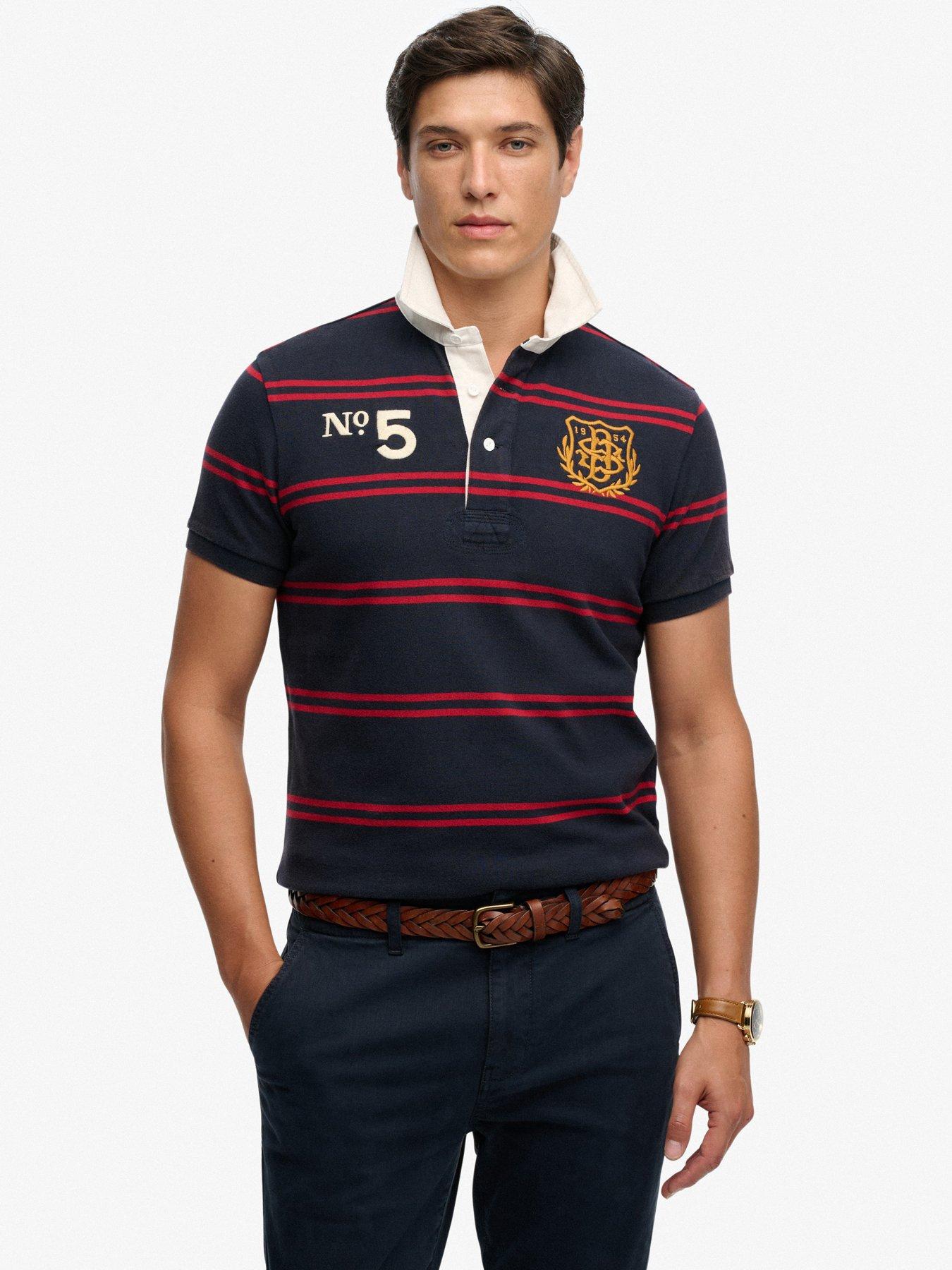 Superdry Double Emblem Jersey Short Sleeve Rugby Polo Top - Navy
