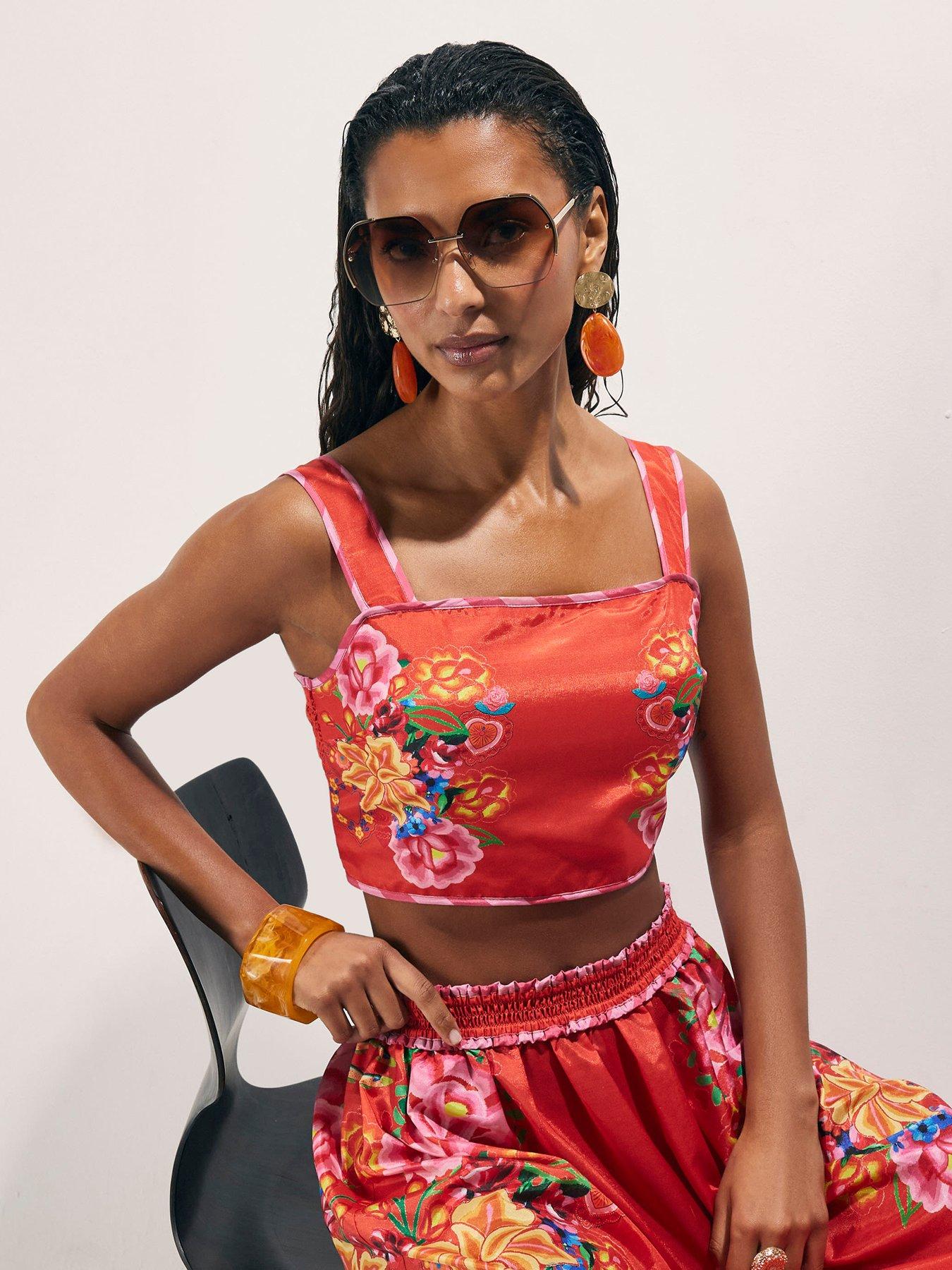River Island Floral Embroidered Crop Top - Red
