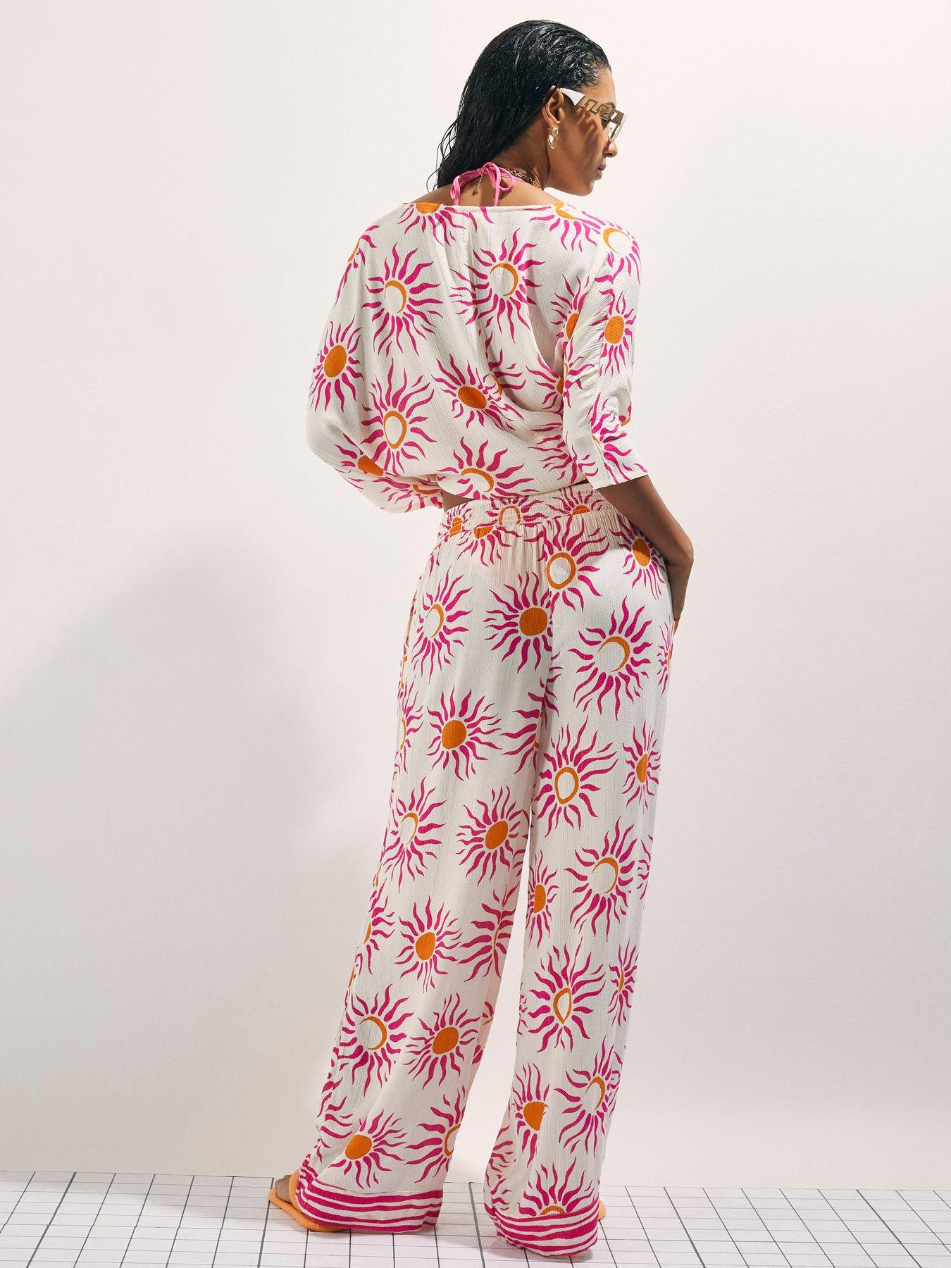 Image 4 of 4 of River Island Long Sleeve Sun Print Blouse - White