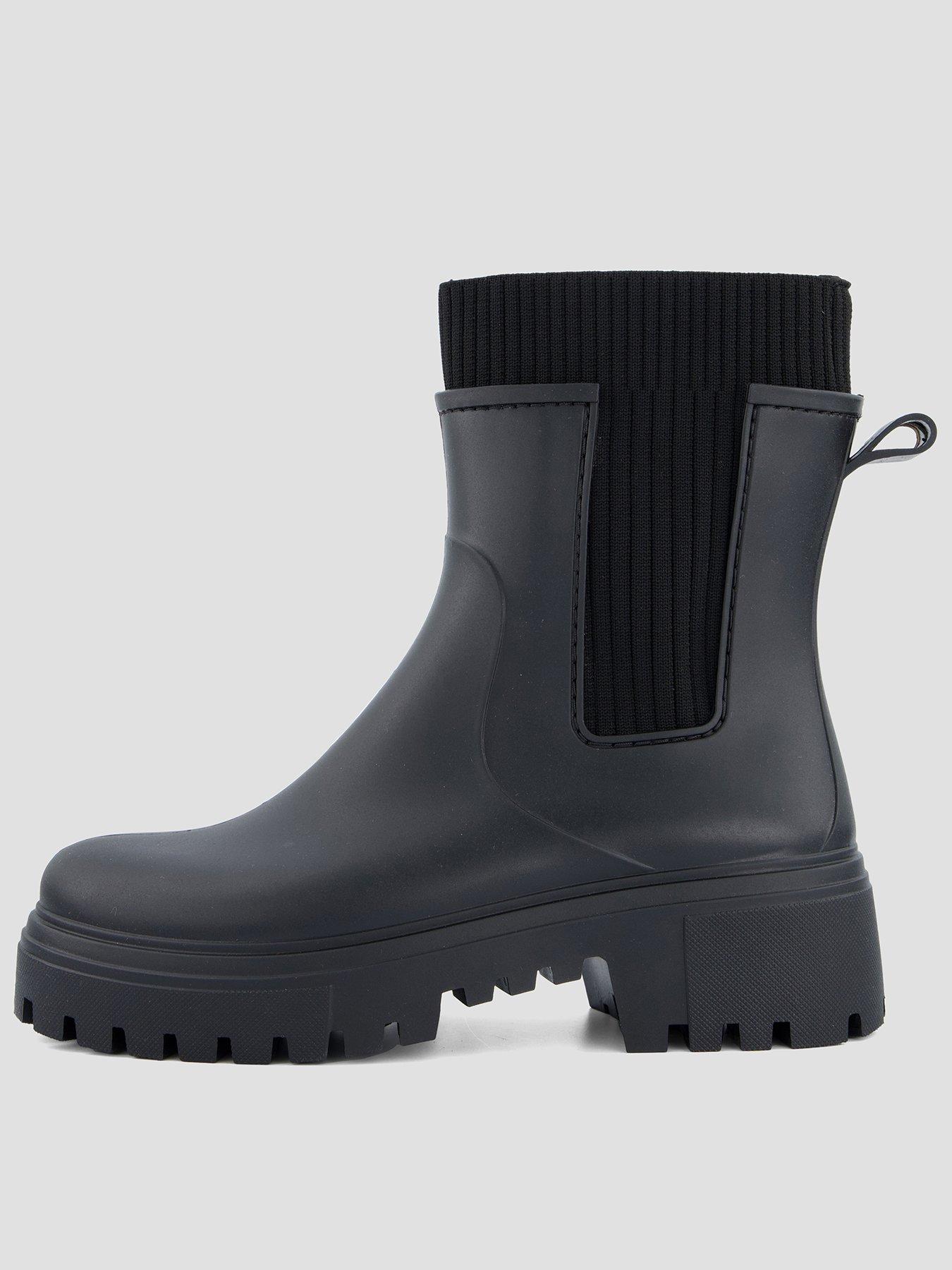 The Very Collection Rib Ankle Wellington Boot - Black