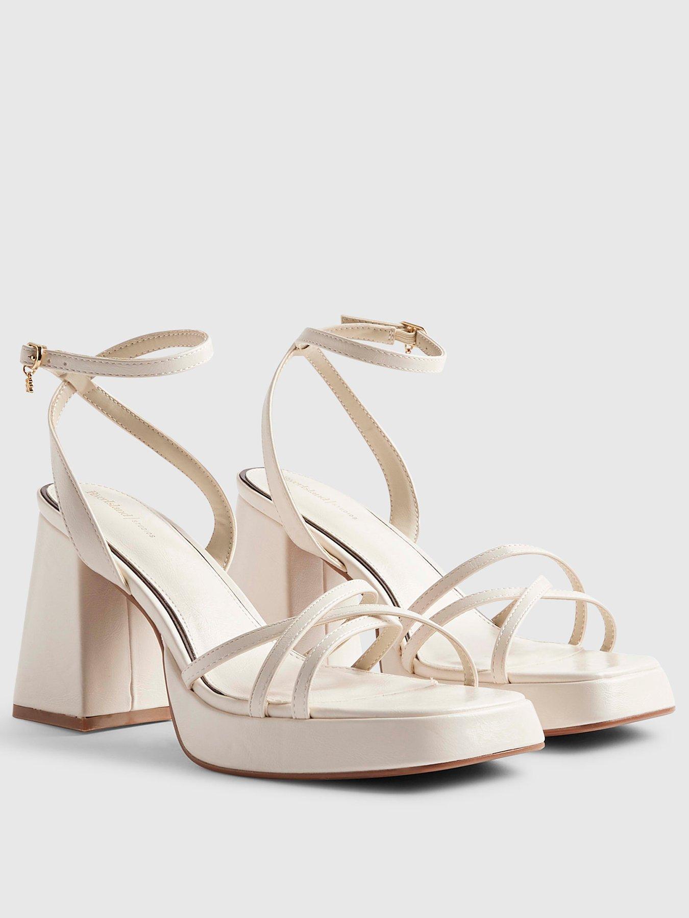 Image 2 of 4 of River Island Block Heel Cross Strap Sandal - White