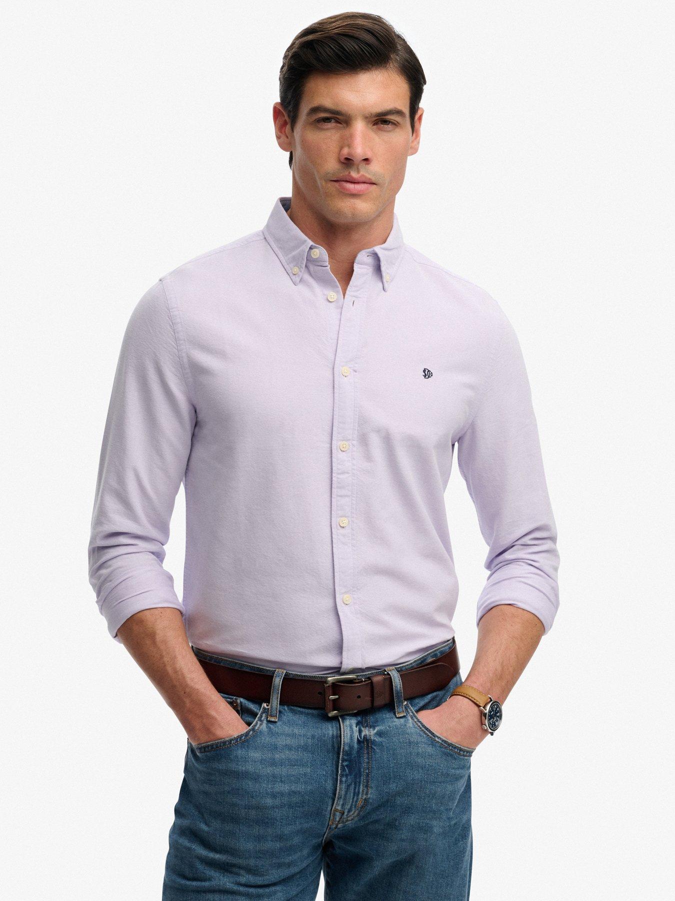 Superdry Preppy Oxford Long Sleeve Shirt, Purple, Size Xl, Men