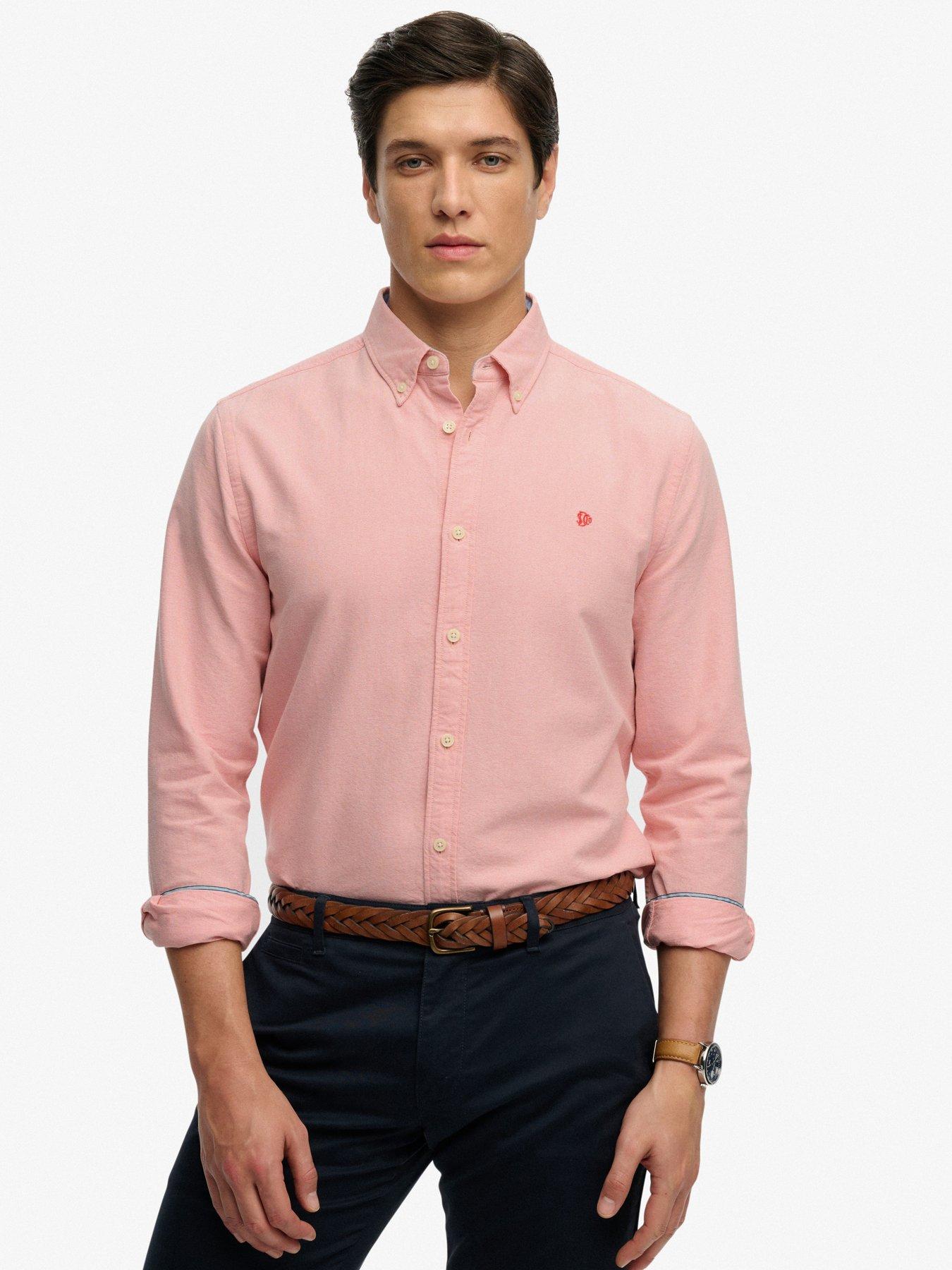 Superdry Preppy Oxford Long Sleeve Shirt, Pink, Size M, Men