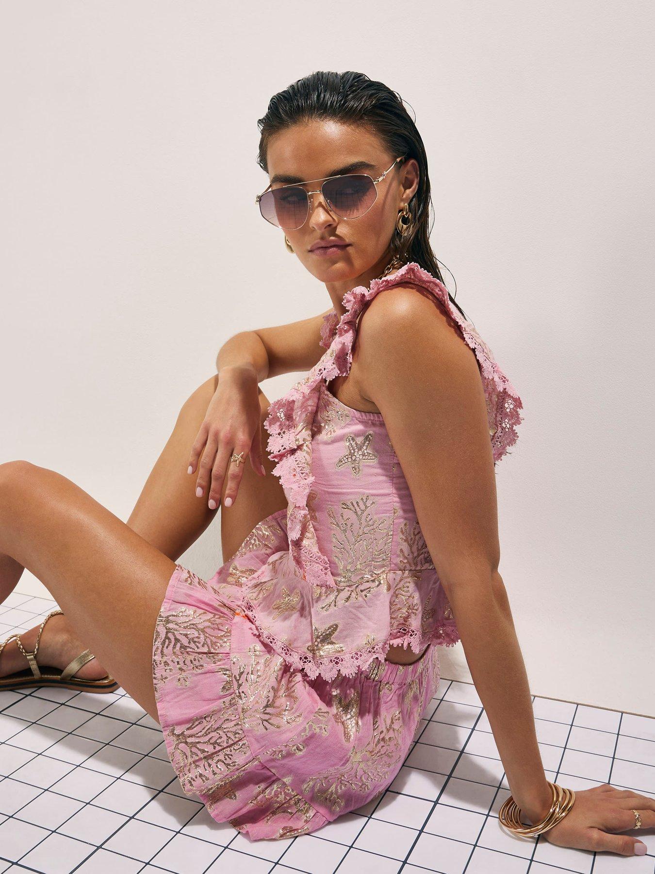 Image 4 of 4 of River Island Sealife Lurex Mini Skirt - Pink