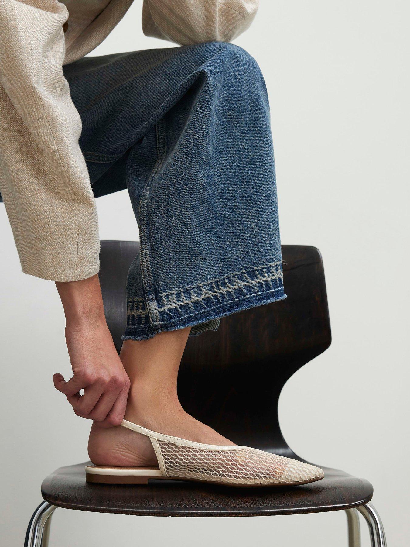 Image 1 of 6 of River Island Mesh Pointed Toe Sling Back Shoes &nbsp;- Cream