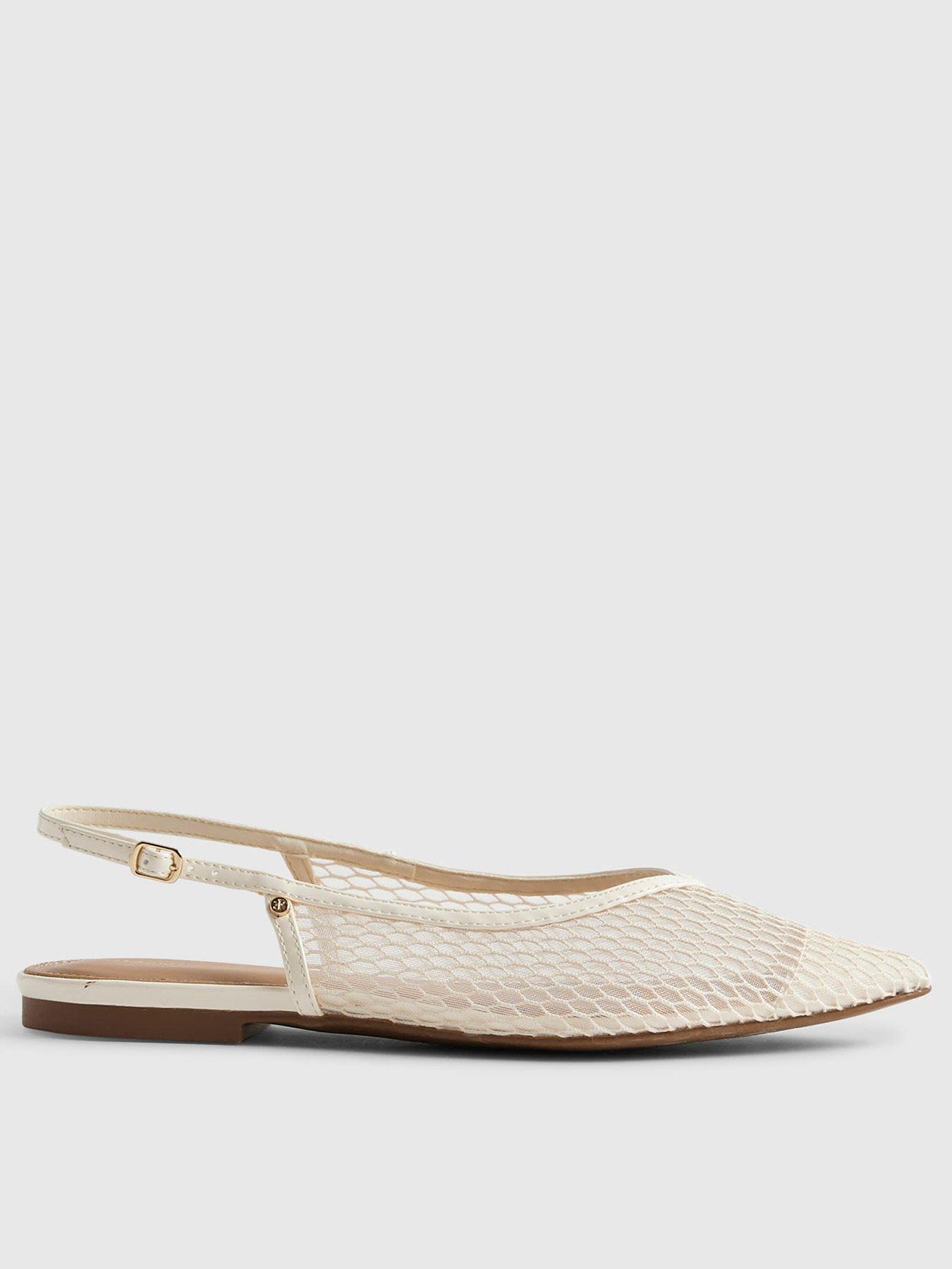 Image 2 of 6 of River Island Mesh Pointed Toe Sling Back Shoes &nbsp;- Cream