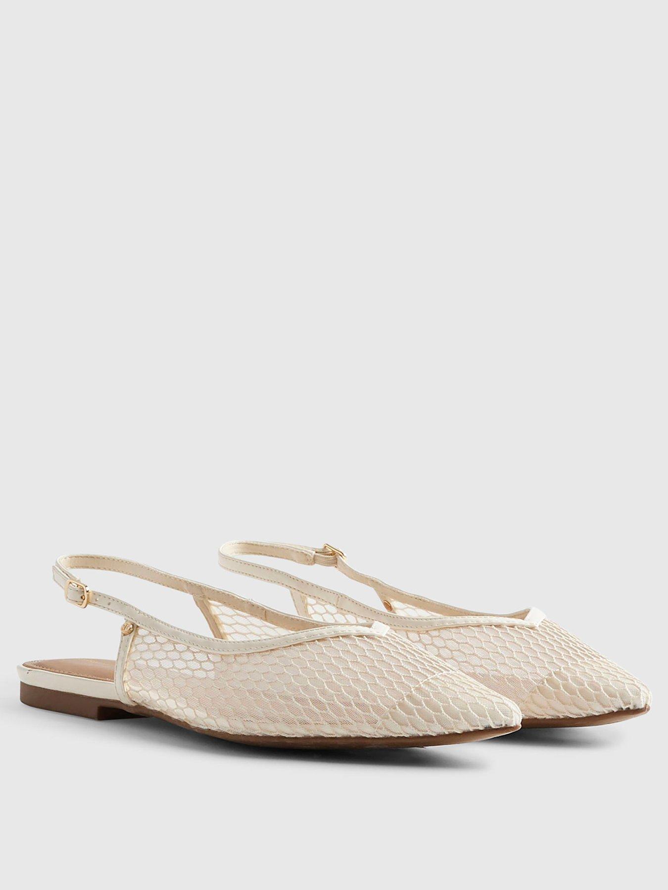 Image 3 of 6 of River Island Mesh Pointed Toe Sling Back Shoes &nbsp;- Cream