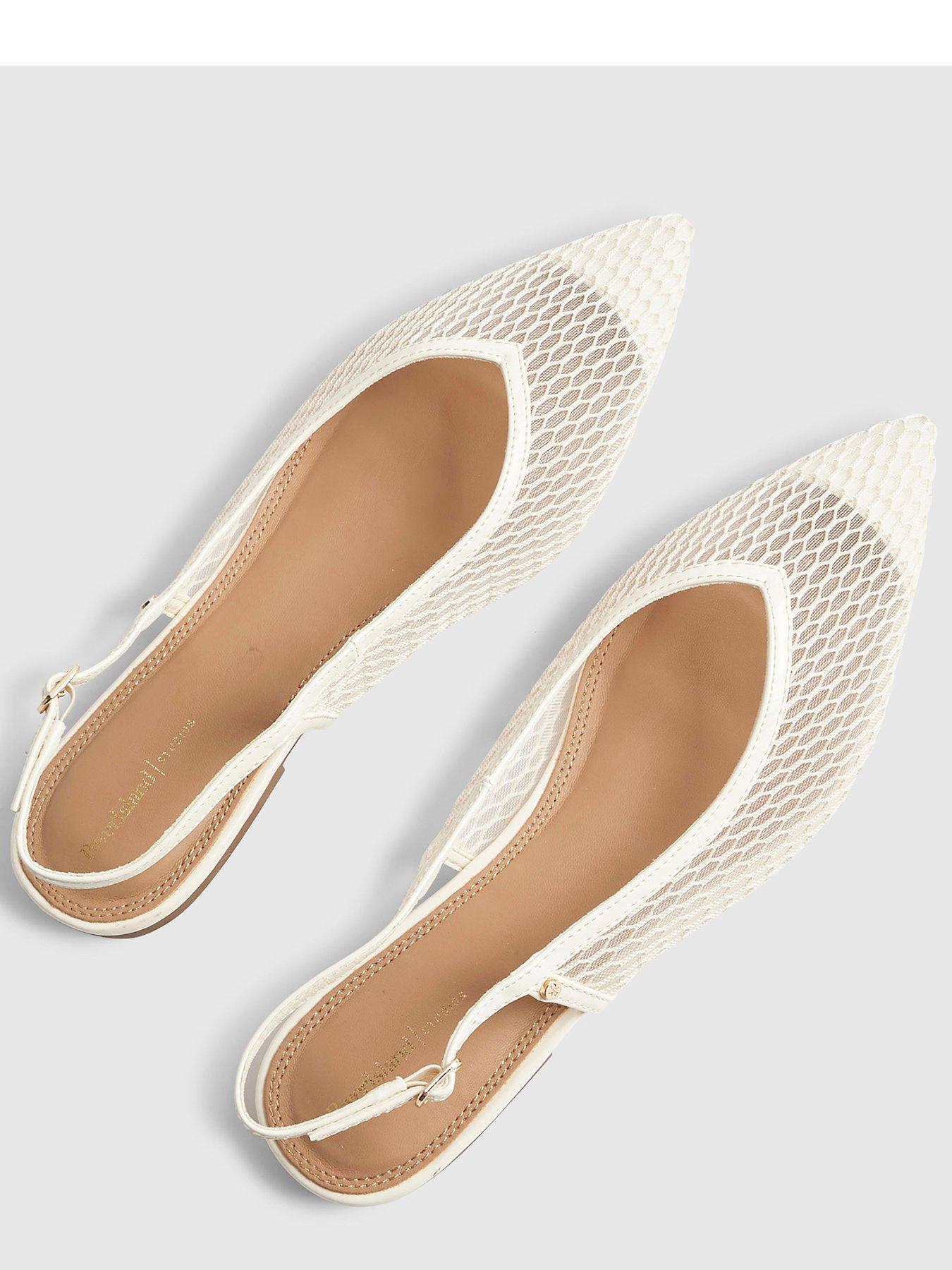 Image 5 of 6 of River Island Mesh Pointed Toe Sling Back Shoes &nbsp;- Cream