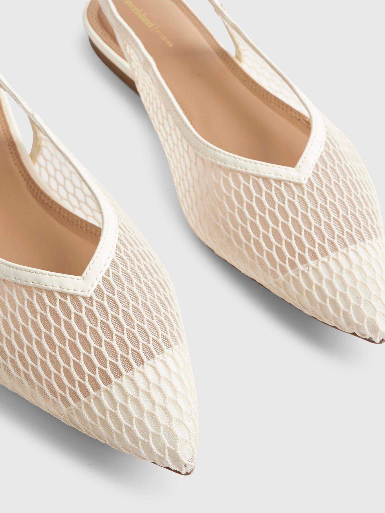 Image 6 of 6 of River Island Mesh Pointed Toe Sling Back Shoes &nbsp;- Cream