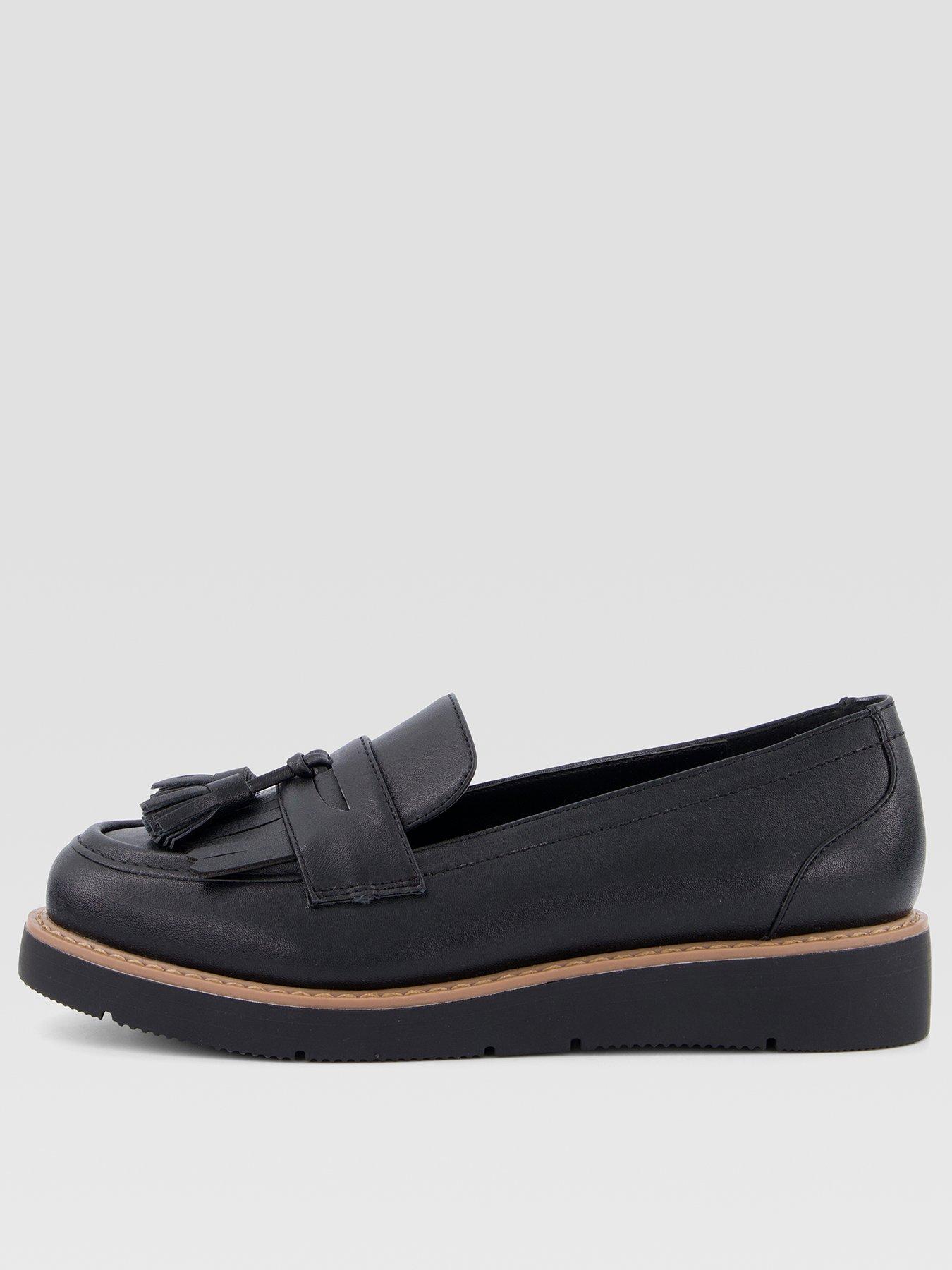 Image 1 of 6 of The Very Collection Wide Fit Flatform Tassle Loafer - Black