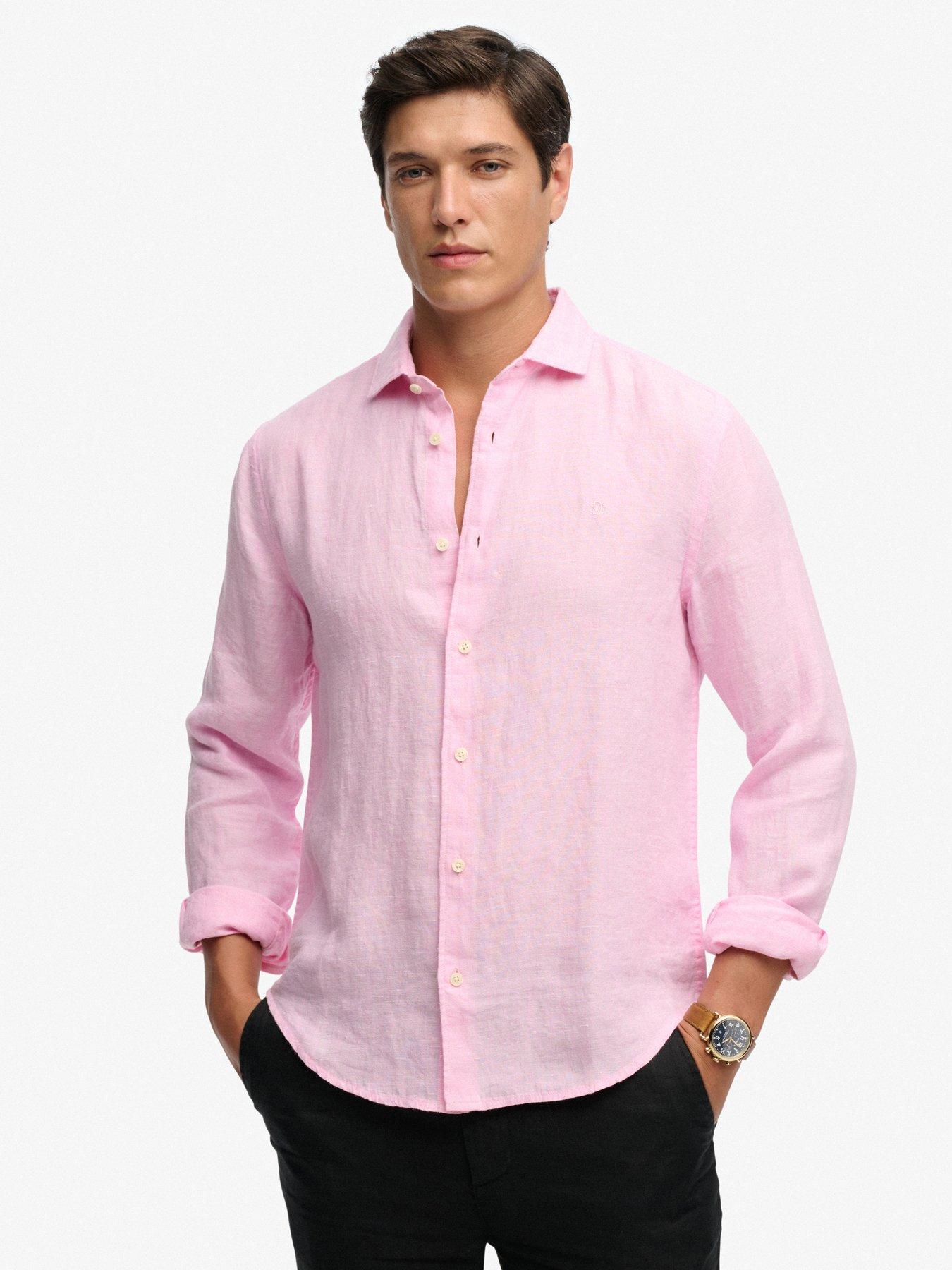 Superdry Riviera Long Sleeve Linen Shirt - Pink