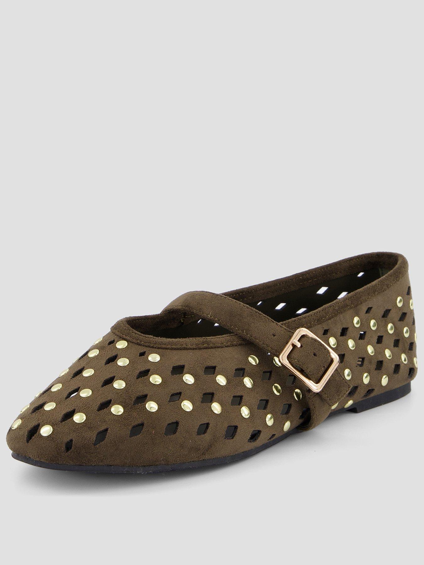 The Very Collection Studded Wide Fit Ballerina Flat Shoes - Olive
