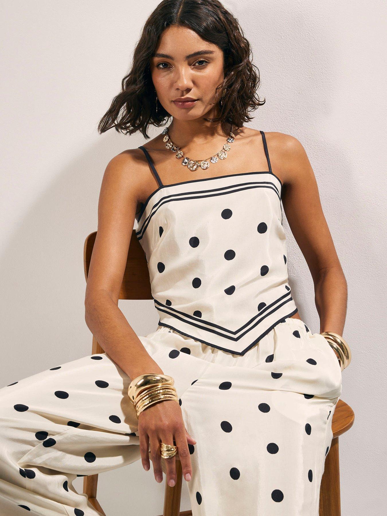 River Island Spot Print Hanky Co-ord Top - Cream