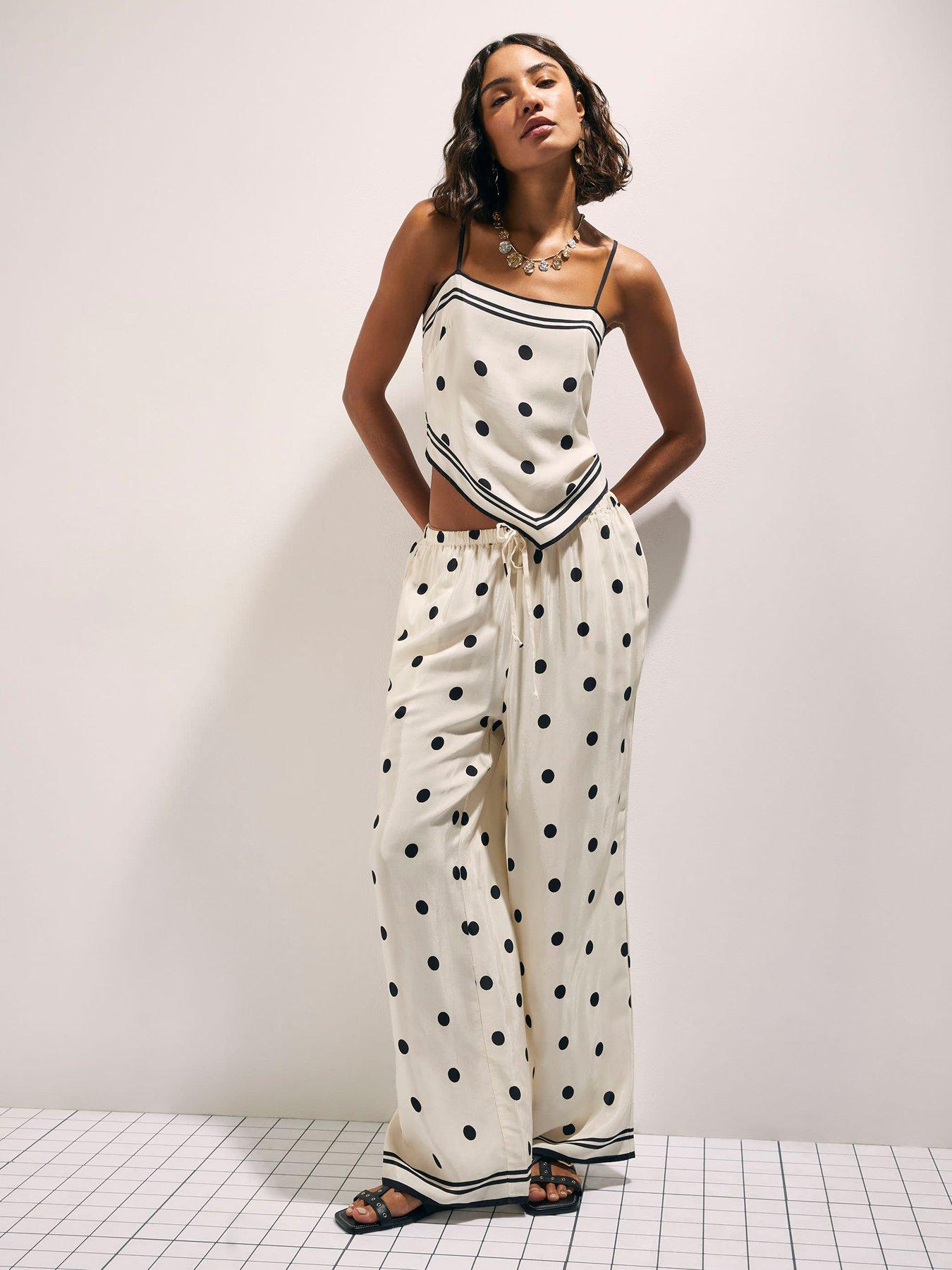 Image 3 of 6 of River Island Spot Print Hanky Co-ord Top - Cream