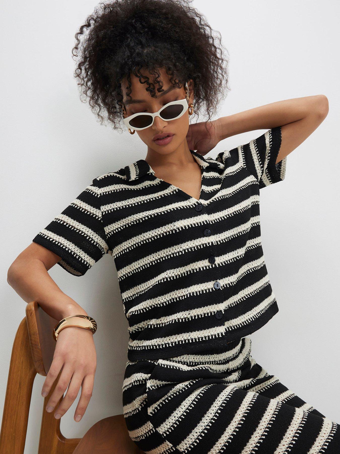 River Island Short Sleeve Stripe Texture Co-ord Shirt - Black