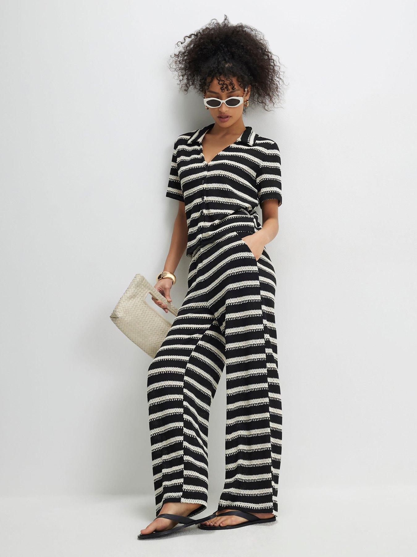 River Island Stripe Co-ord Texture Wideleg Trouser - Black