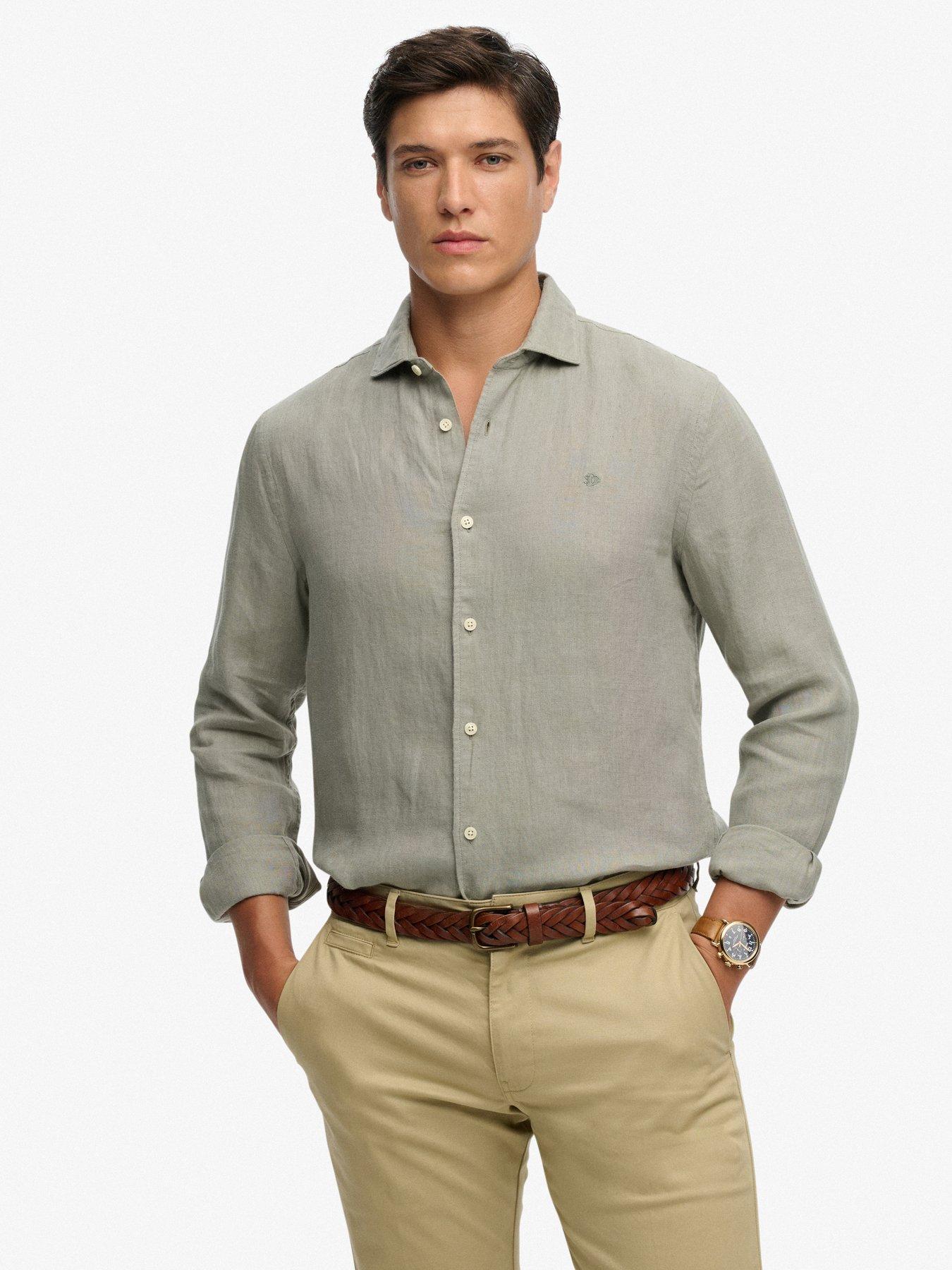 Superdry Riviera Long Sleeve Linen Shirt - Green