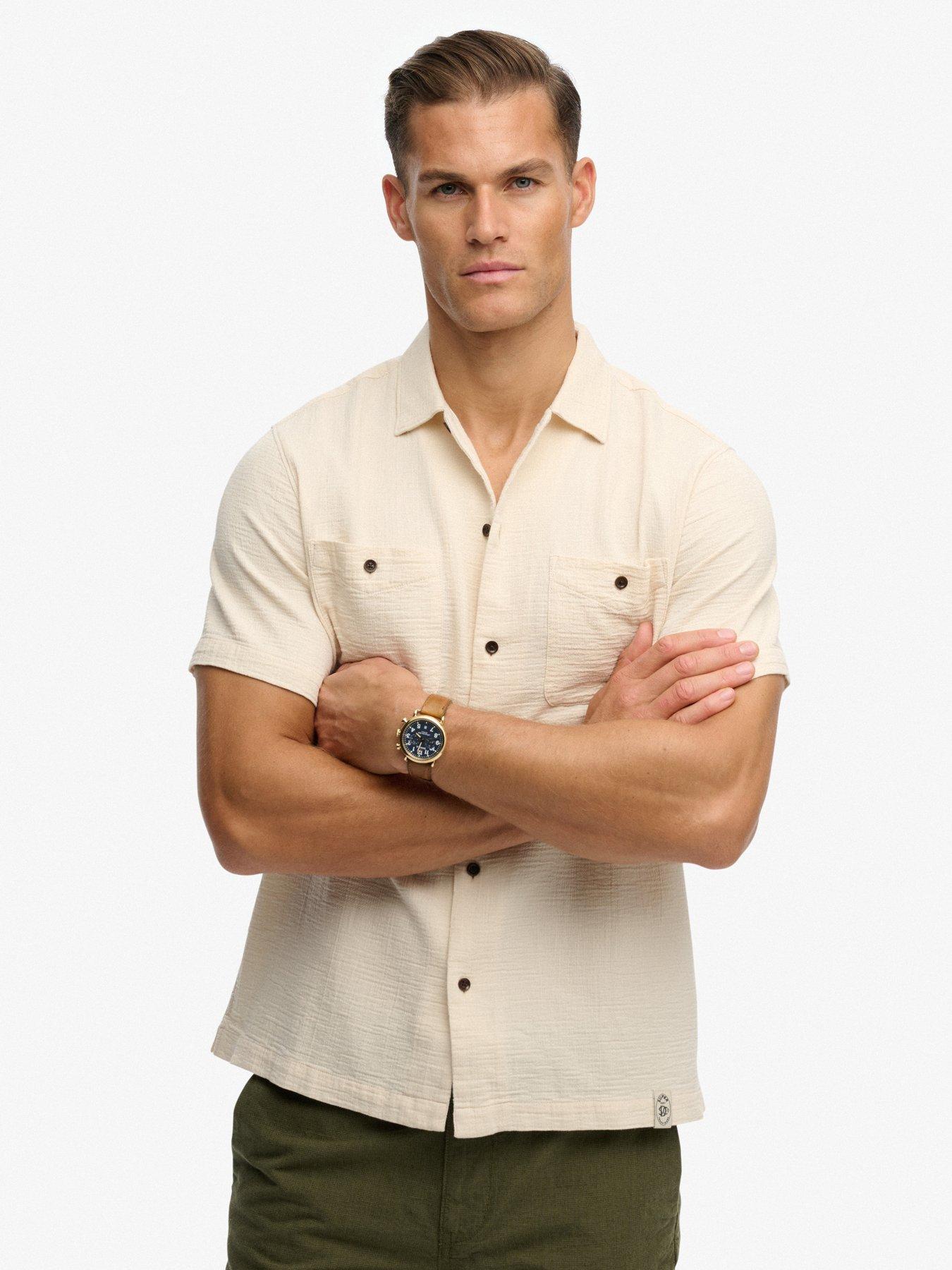 Superdry Superdry Merchant Textured Short Sleeve Shirt - Cream