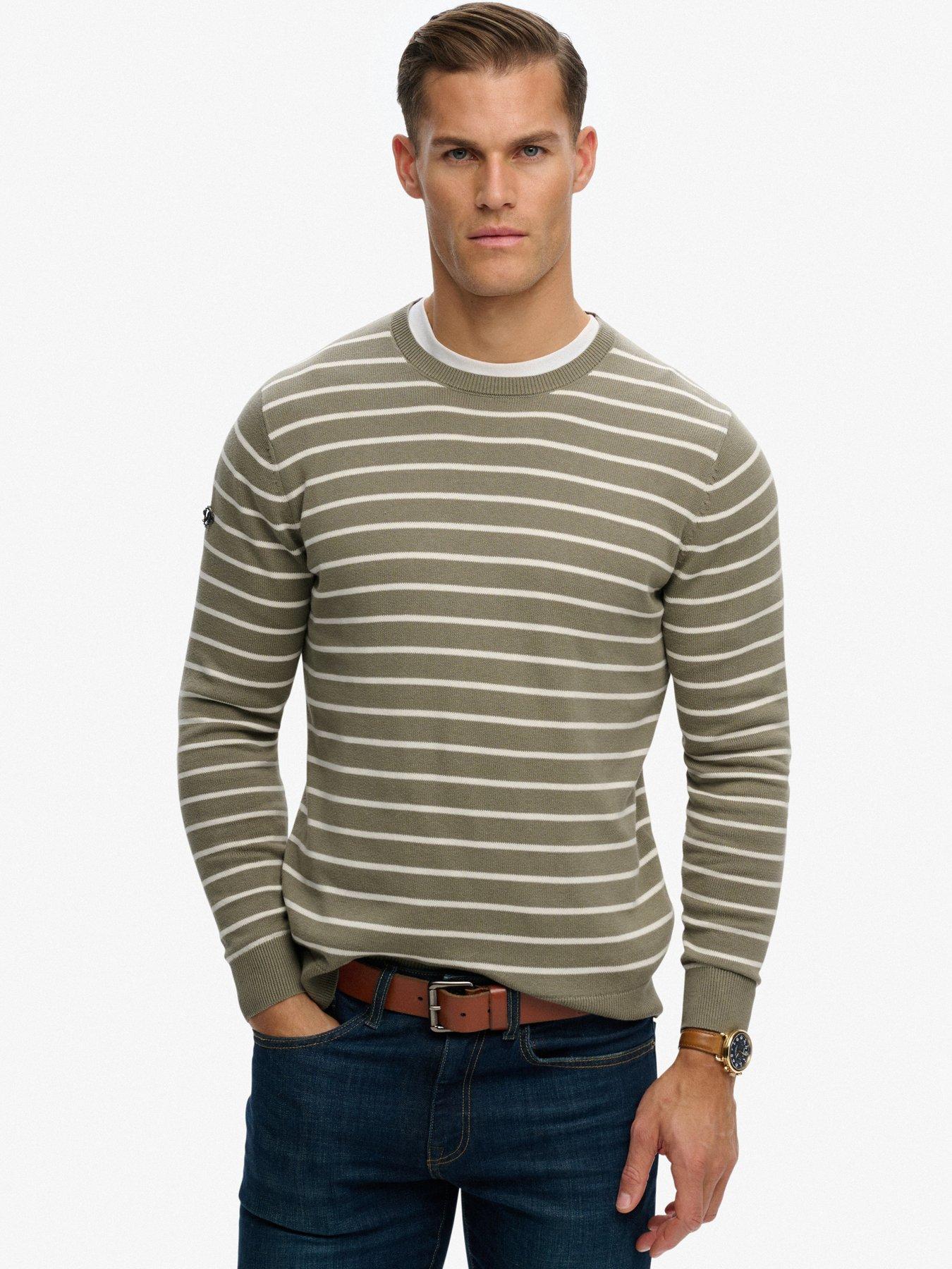 Superdry The Merchant Store Breton Knitted Jumper, Light Green, Size 2Xl, Men