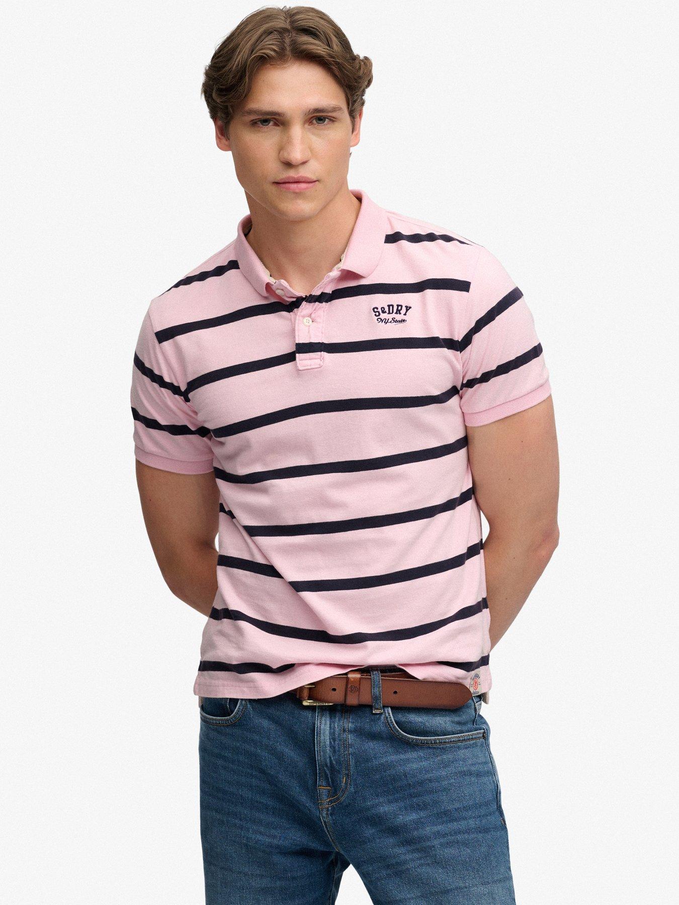 Superdry Vintage Stripe Jersey Polo Shirt - Light Pink