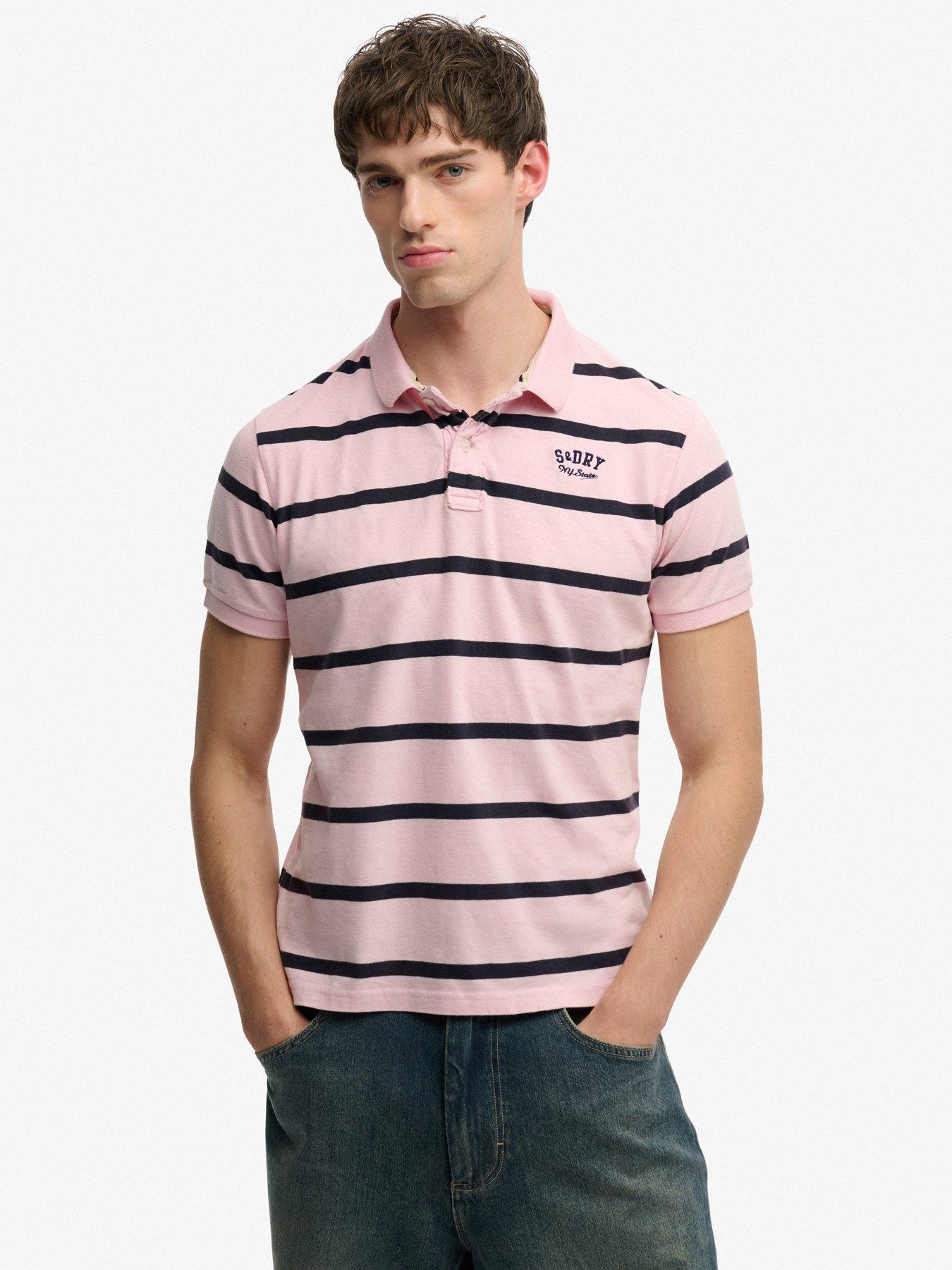 Superdry Vintage Stripe Jersey Polo Shirt - Light Pink
