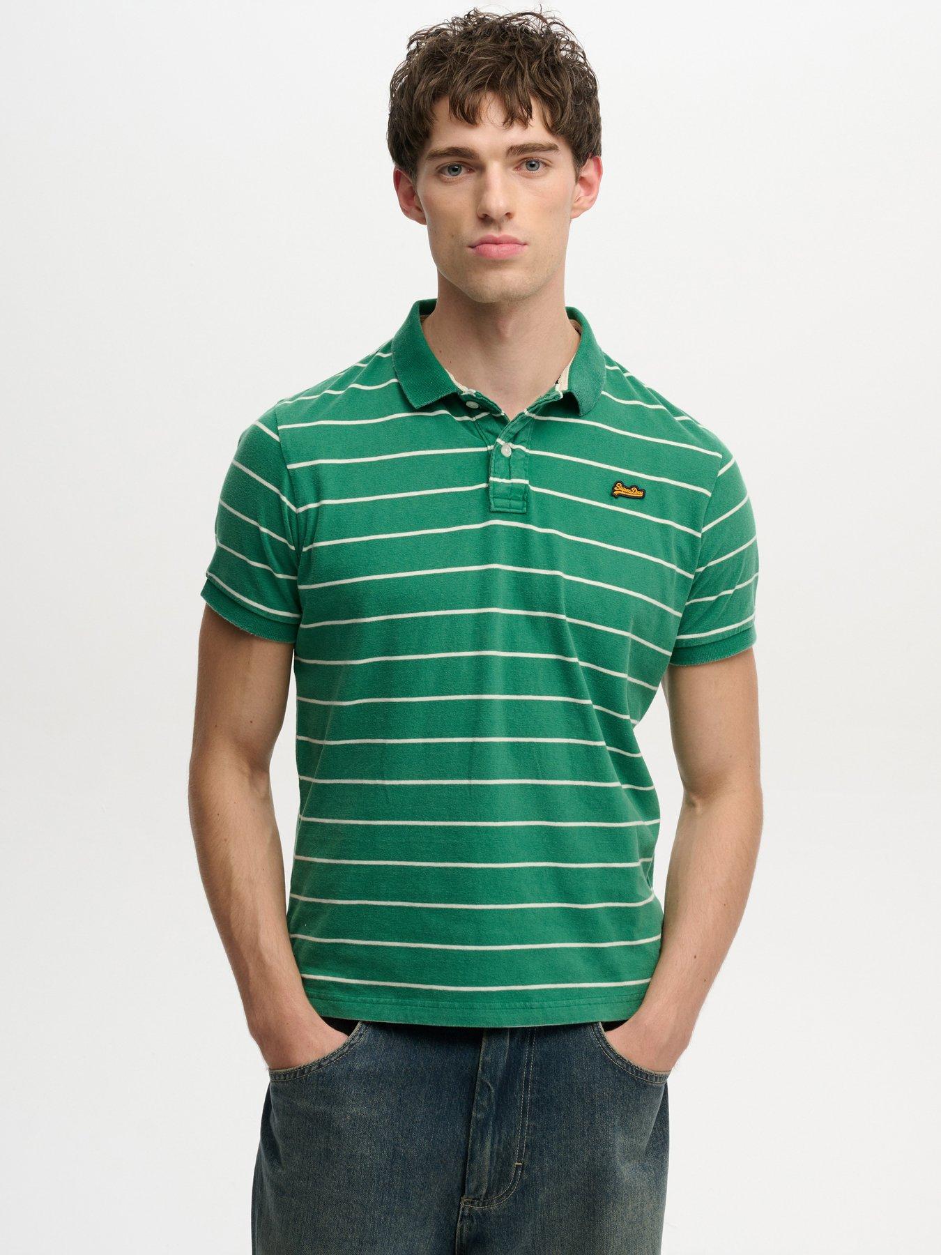 Superdry Vintage Stripe Jersey Polo Shirt, Green, Size Xl, Men