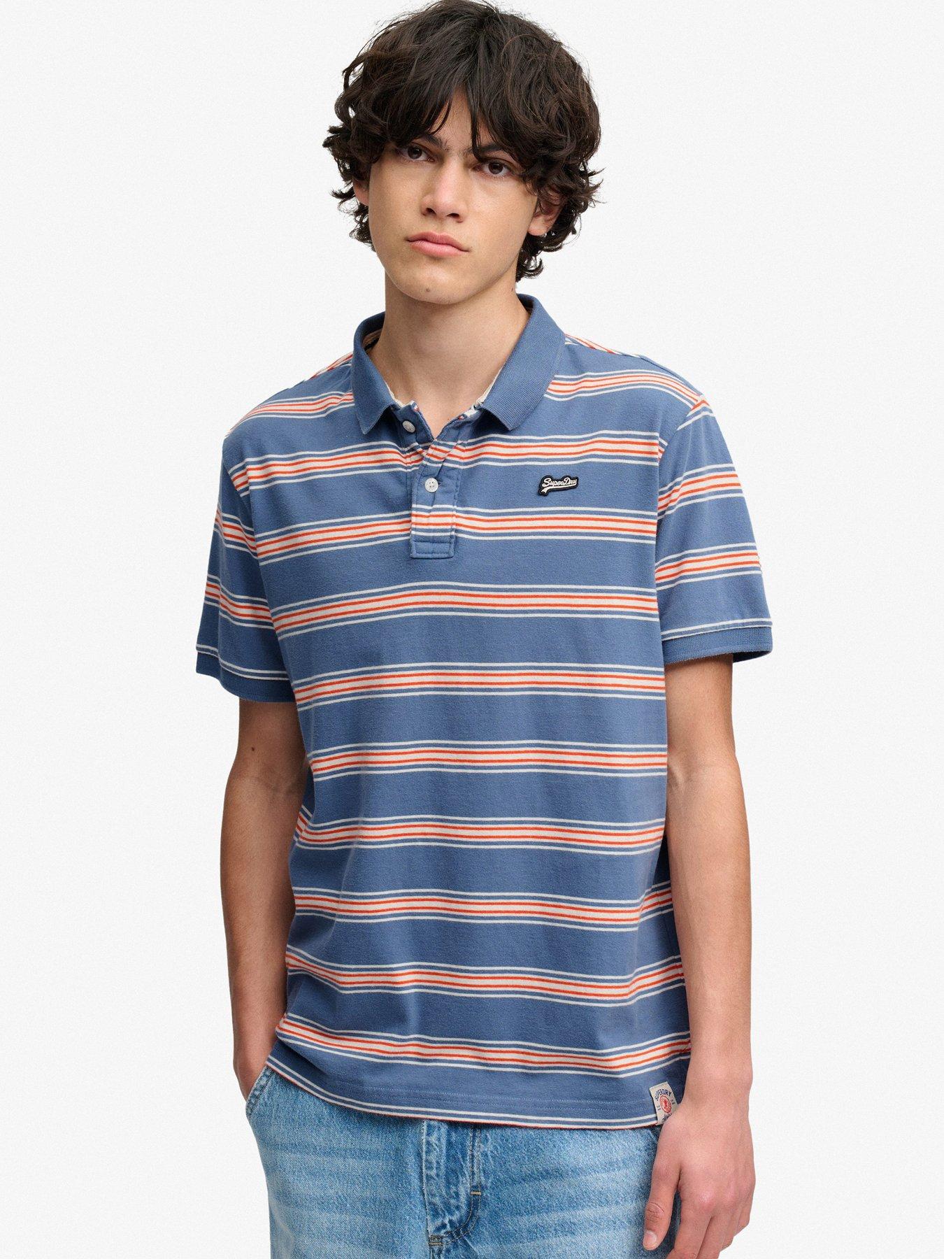 Superdry Vintage Stripe Jersey Polo Shirt, Blue, Size Xl, Men