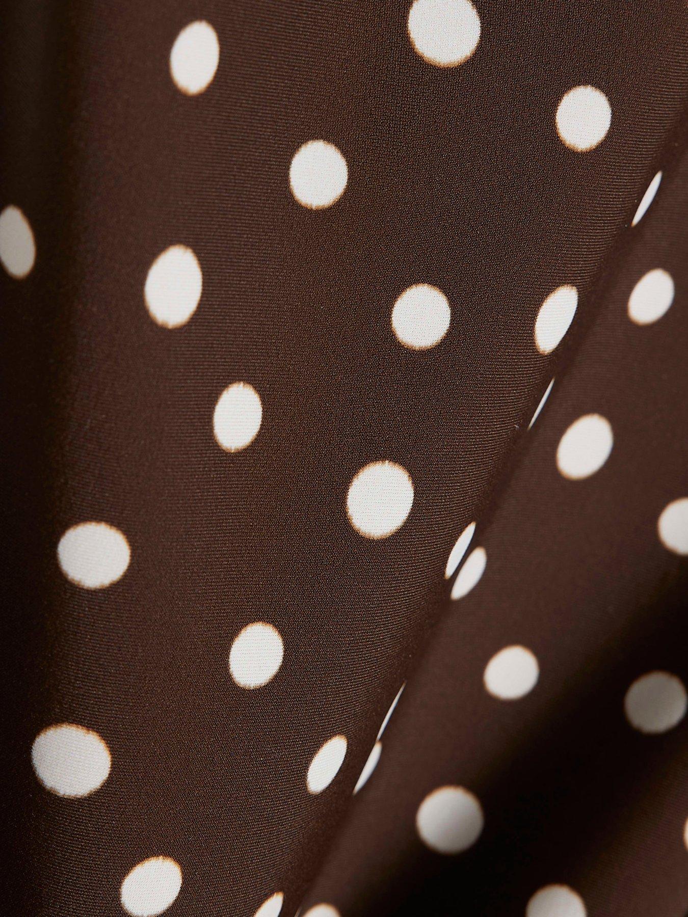 Image 6 of 6 of River Island Polka Dot Shaping Tie Back Swimsuit - Brown