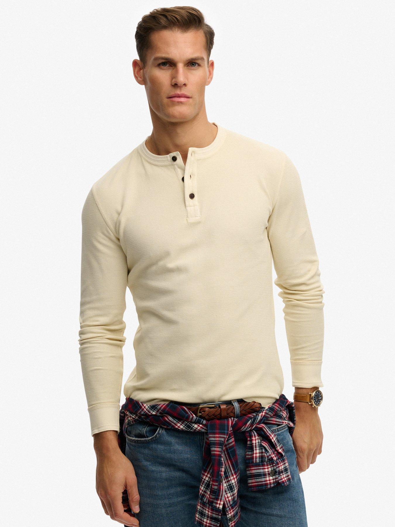 Image 1 of 6 of Superdry Lightweight Textured Grandad Top - Cream