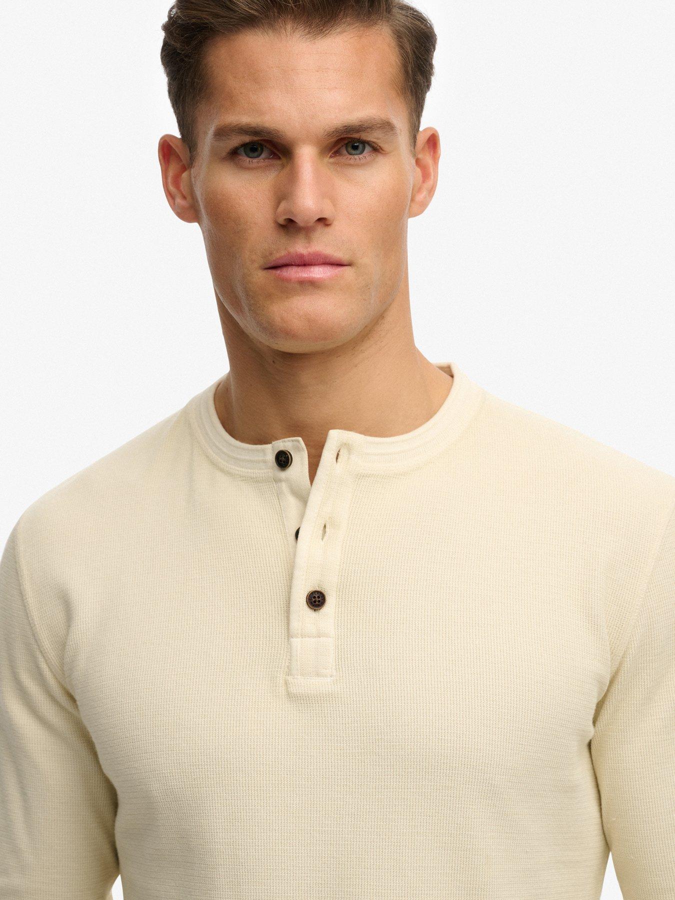 Image 4 of 6 of Superdry Lightweight Textured Grandad Top - Cream