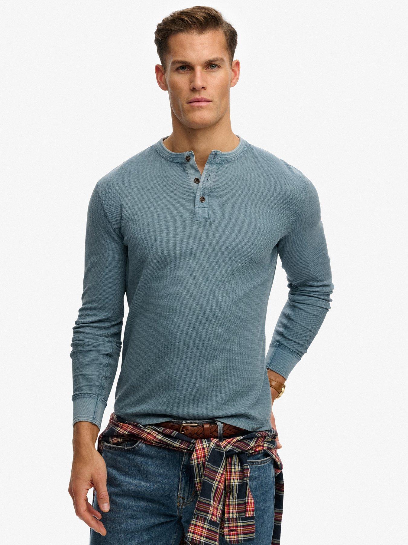 Image 1 of 5 of Superdry Superdry Lightweight Textured Grandad Top - Blue