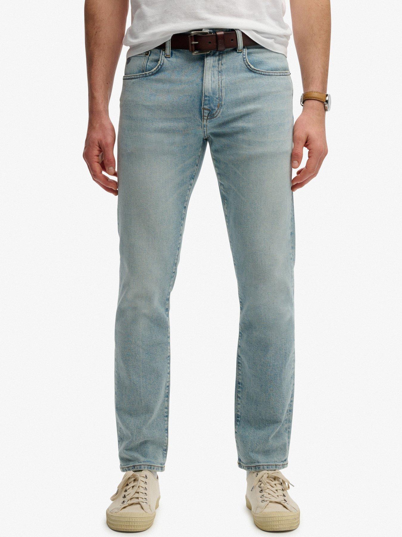 Superdry Cotton Vintage Slim Straight Jeans, Blue, Size 34, Inside Leg Regular, Men