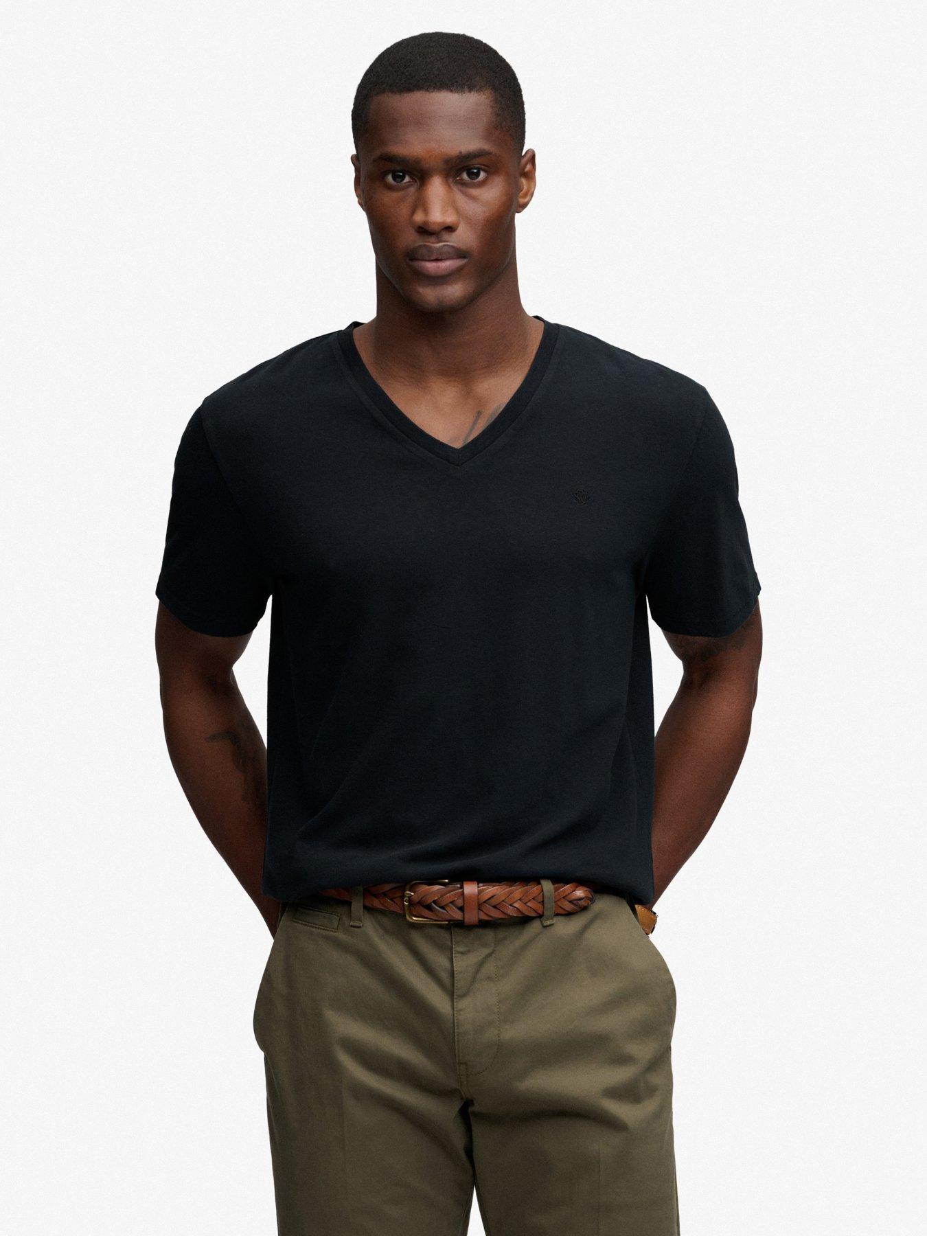 Superdry Classic Cotton Linen V-Neckline T-Shirt, Black, Size Xl, Men