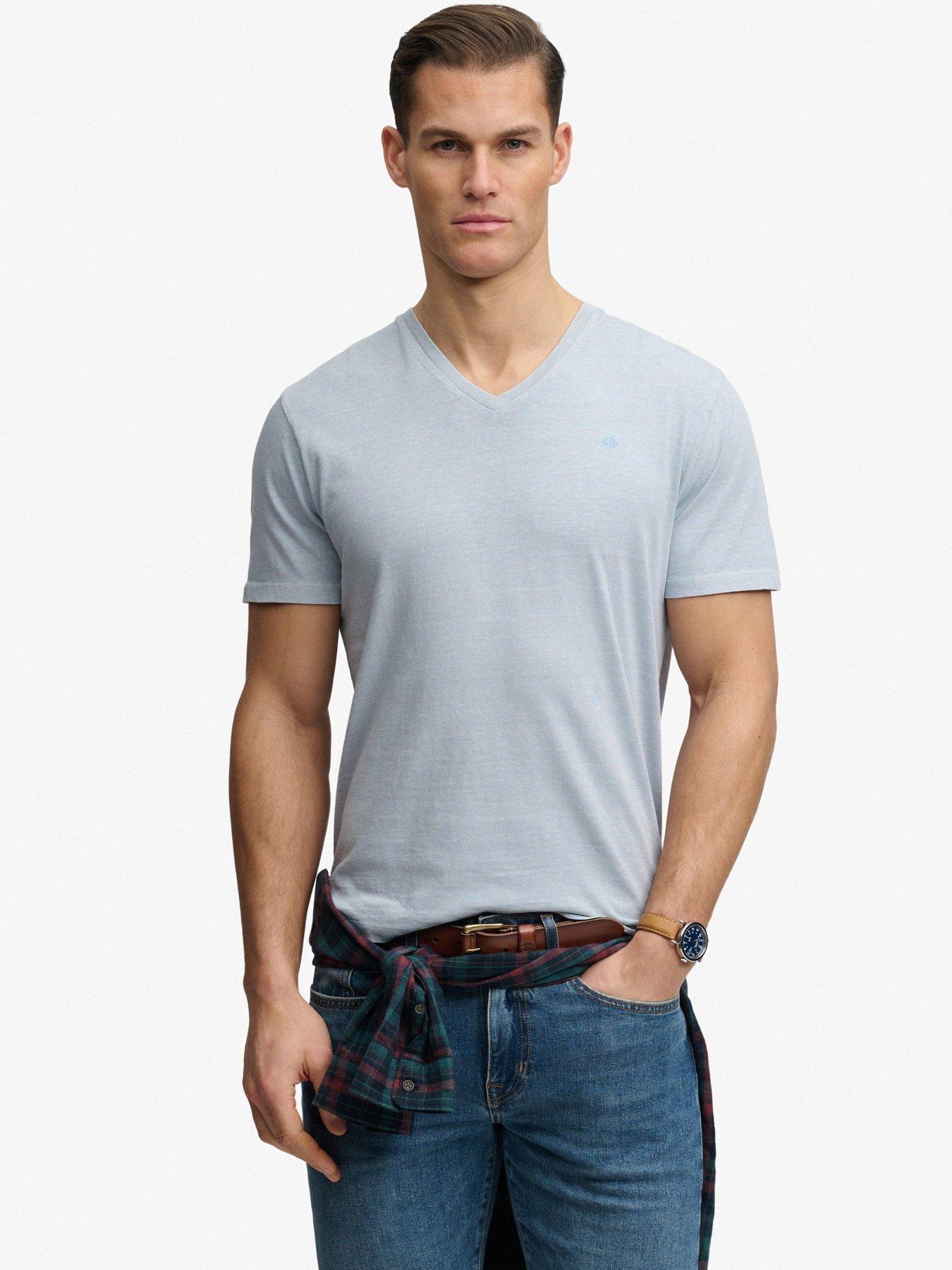 Superdry Classic Cotton Linen V-Neckline T-Shirt - Light Blue