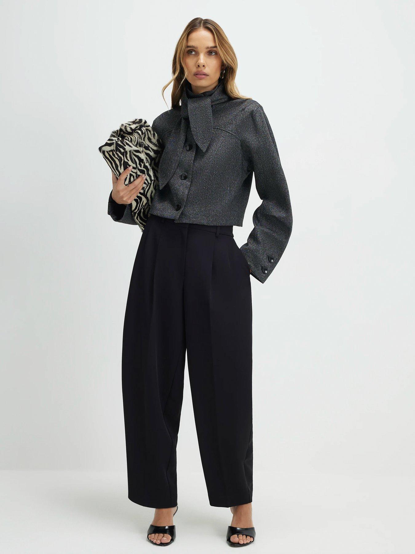 River Island Drapey Barrel Leg Trousers - Black